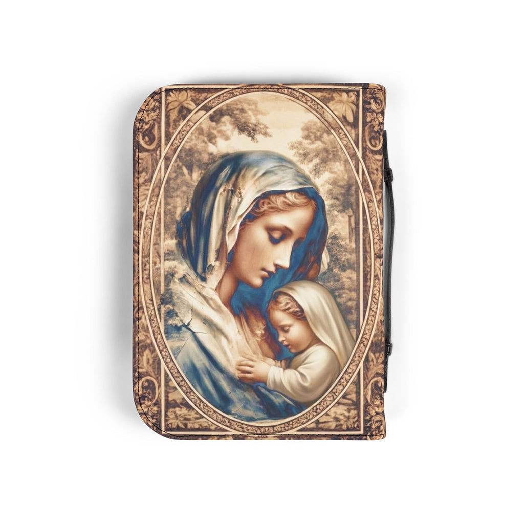 Sepia tone Madonna and Child Bible Cover | Religious Scripture Bible Zippered Case Catholic Gift
