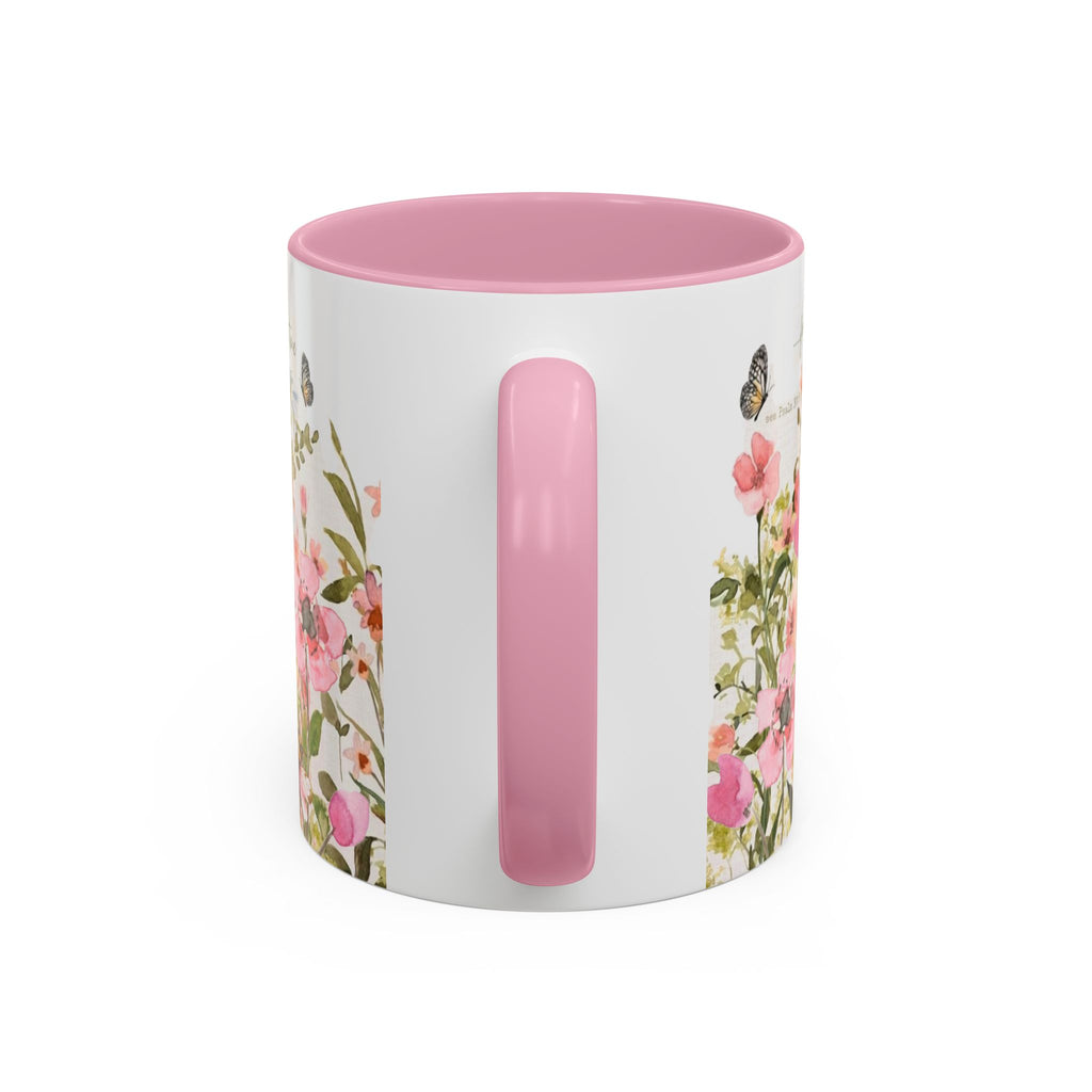 Pink Watercolor Wildflowers Mug | Butterfly Accent Scripture Coffee Cup Gift for Her