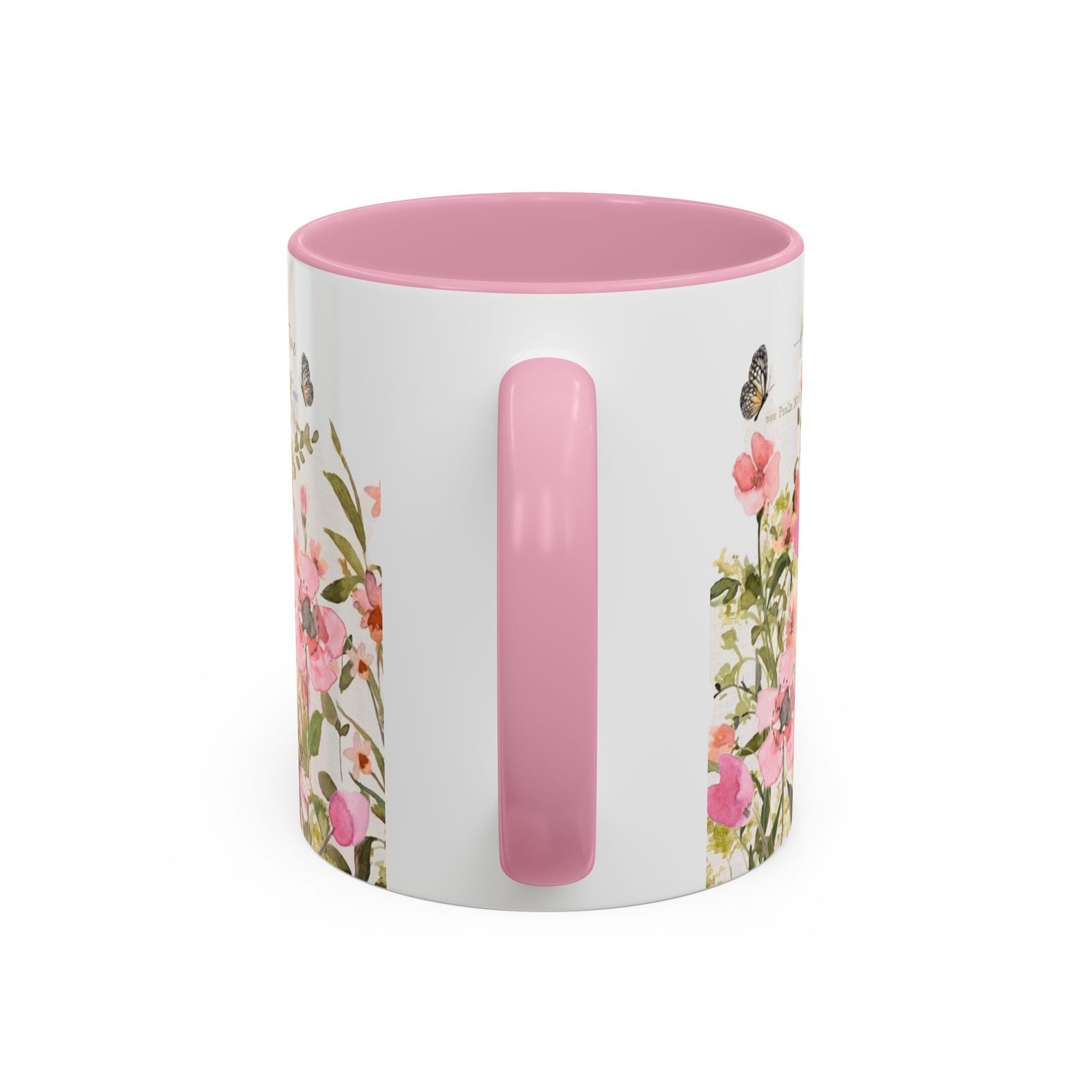 Pink Watercolor Wildflowers Mug | Butterfly Accent Scripture Coffee Cup Gift for Her