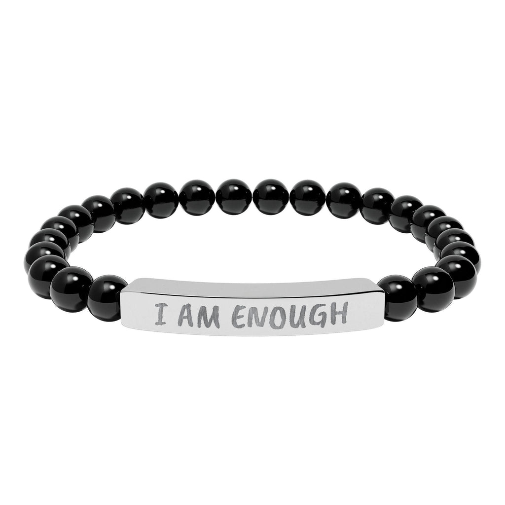 I Am Enough Engraved Bar Bracelet Natural Stone Stretch Bracelet | Affirmation Jewelry Gift For Her