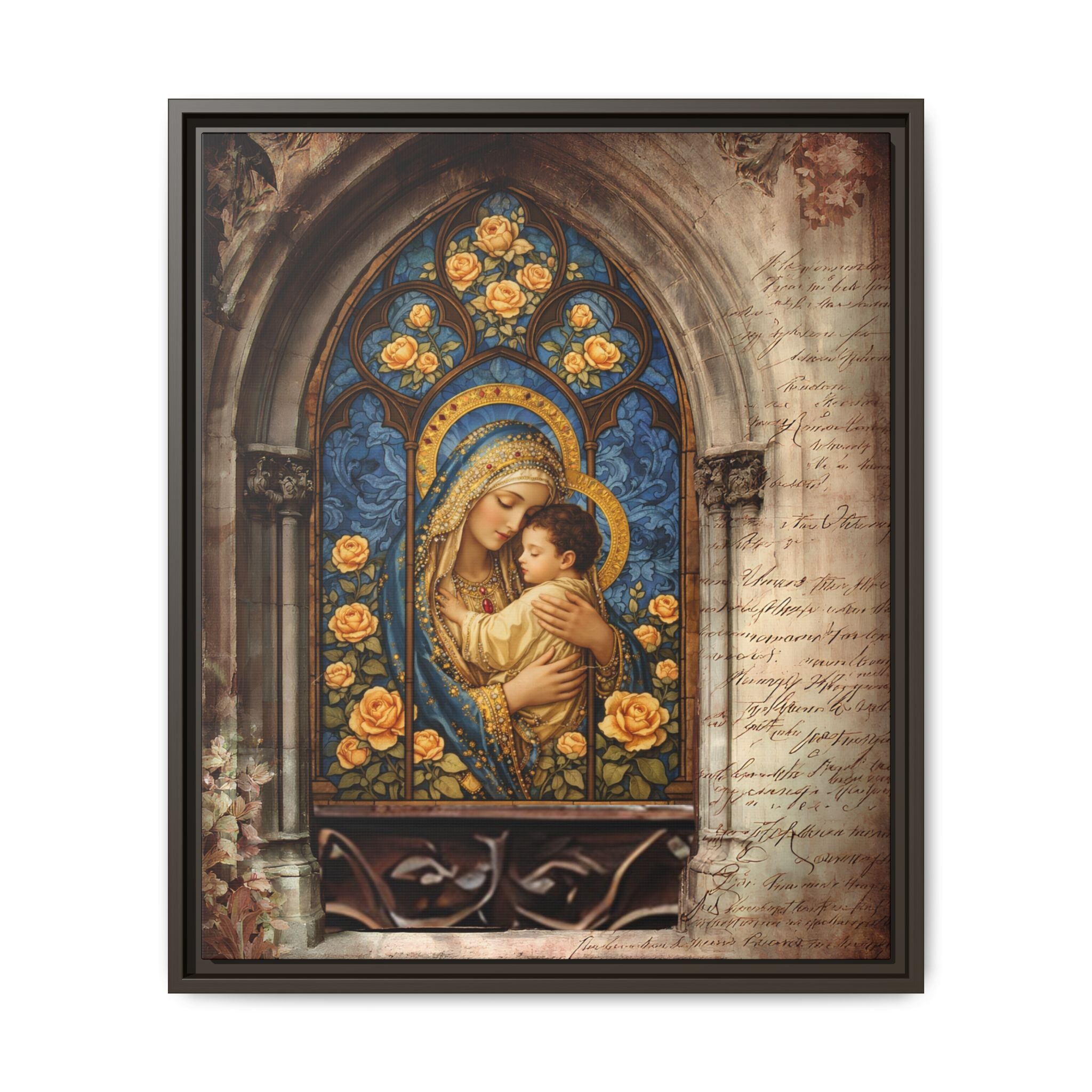 Madonna and Child Stained Glass Print Matte Canvas, Framed