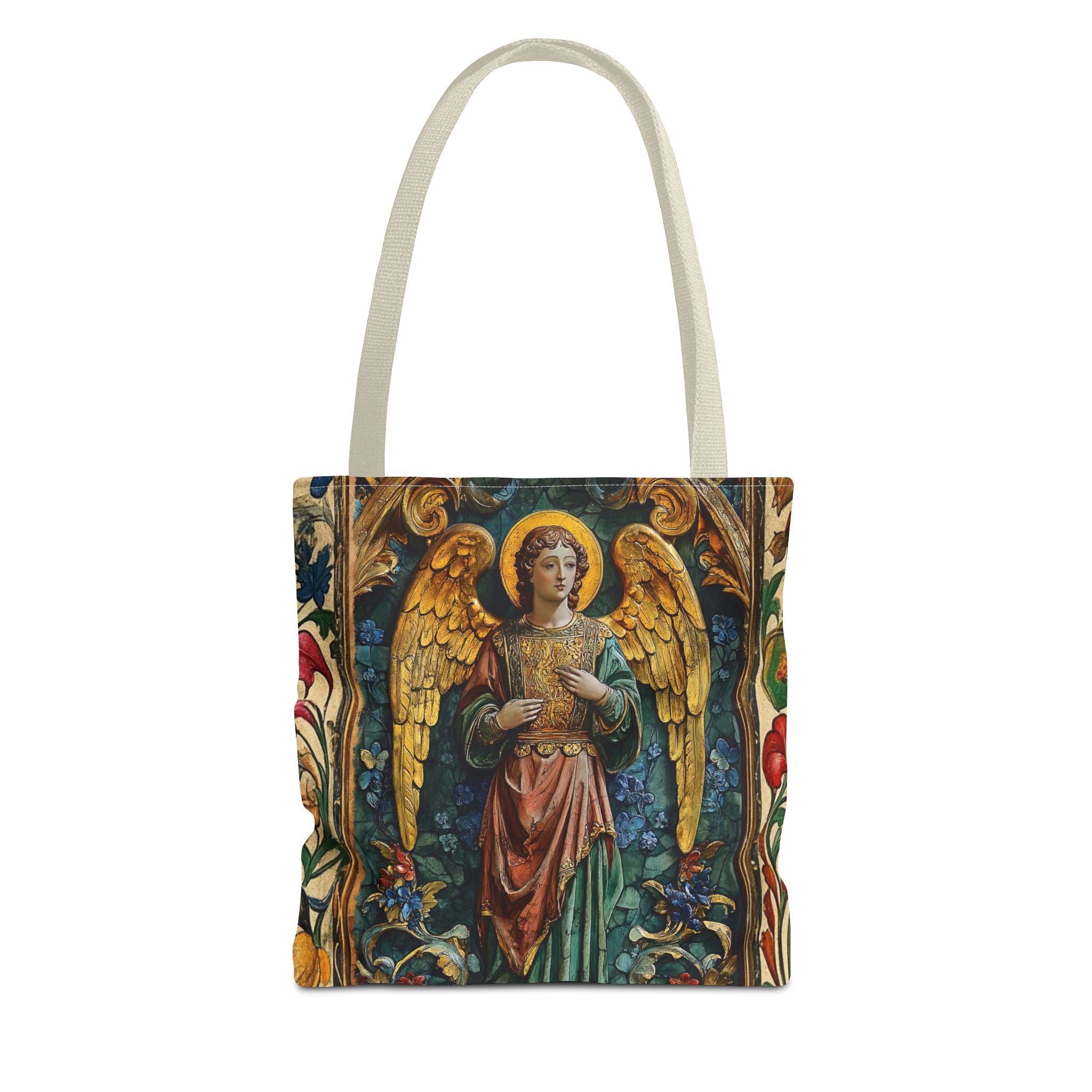 Medieval Manuscript Angel Tote | Ornate Religious Artwork, AOP Shoulder Bag Gift for Catholic