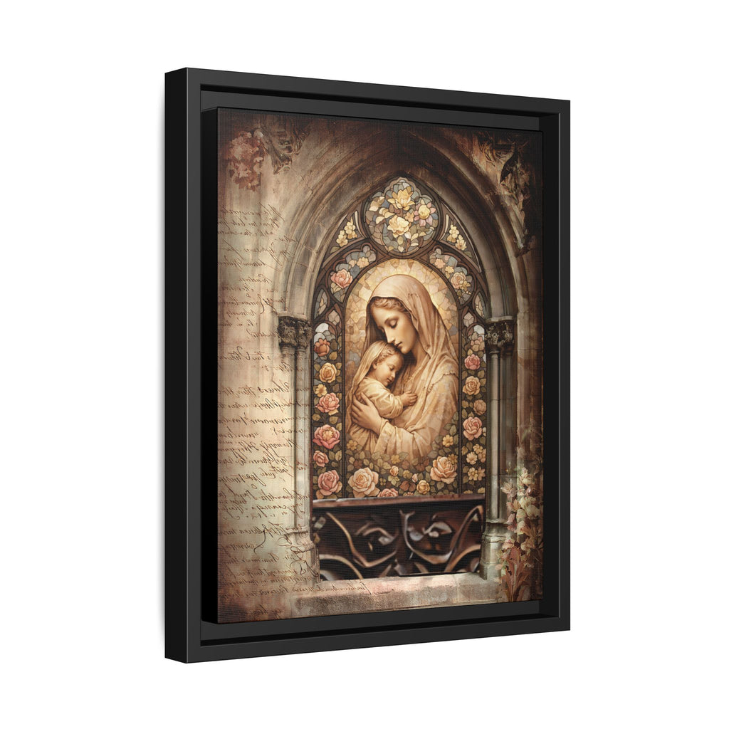 Gothic Window Madonna and Child Stained Glass Print Matte Canvas, Framed