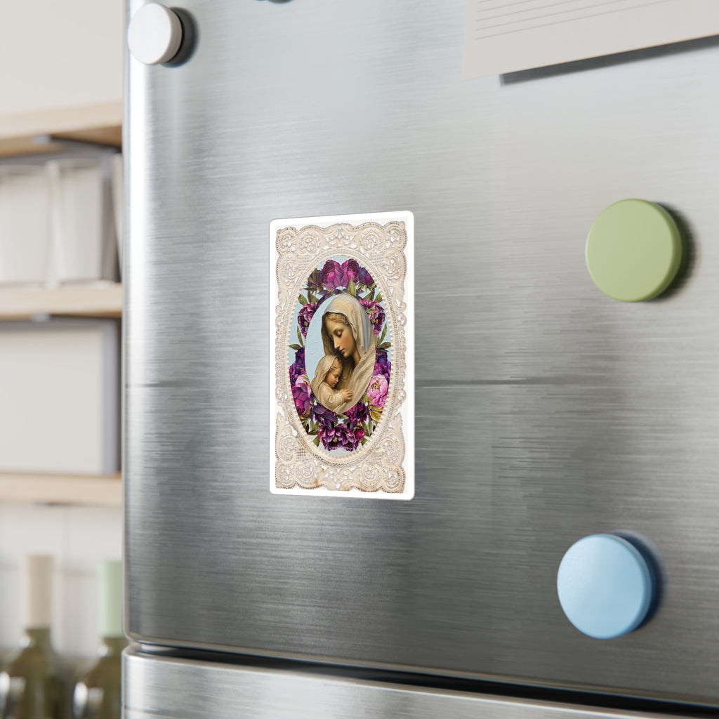 Madonna Lace Holy Card Vinyl Decal Sticker, Mary and Jesus Decal, Car Laptop Decal Religious Gift, Religious Sticker