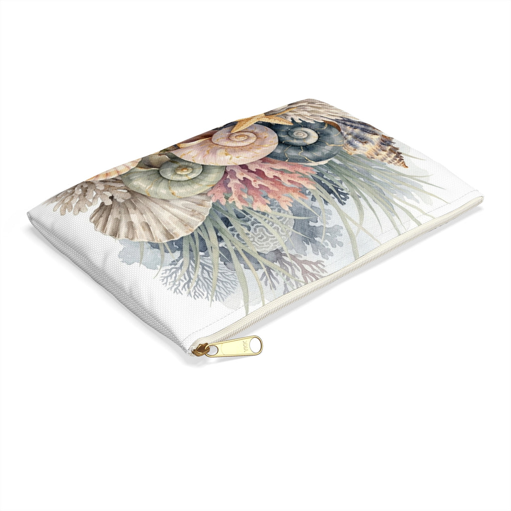Sea Shell Collage Accessory Pouch | Beach Shell Print Coin Purse | Coastal Beach Toiletry Bag