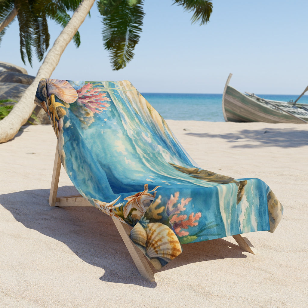 Under the Sea Beach Towel Watercolor Seashells Sand Dunes | Coastal Summer Towel | Ocean Lover Gift | Beach Decor | PCS