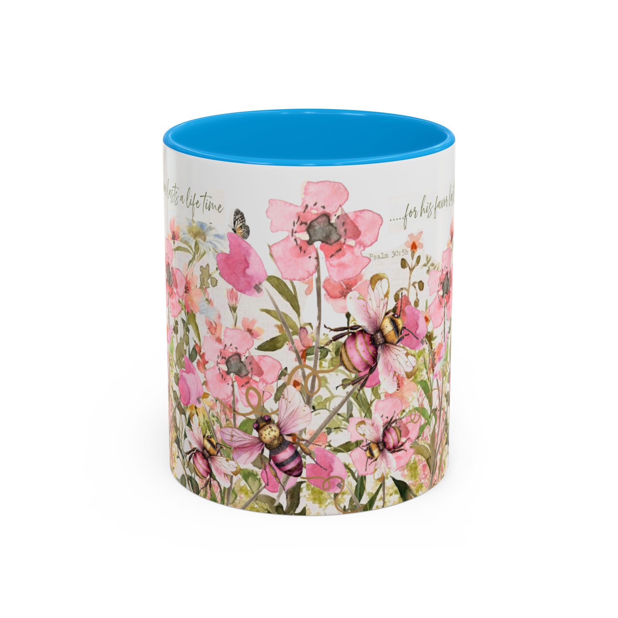Pink Watercolor Wildflowers Mug | Butterfly Accent Scripture Coffee Cup Gift for Her