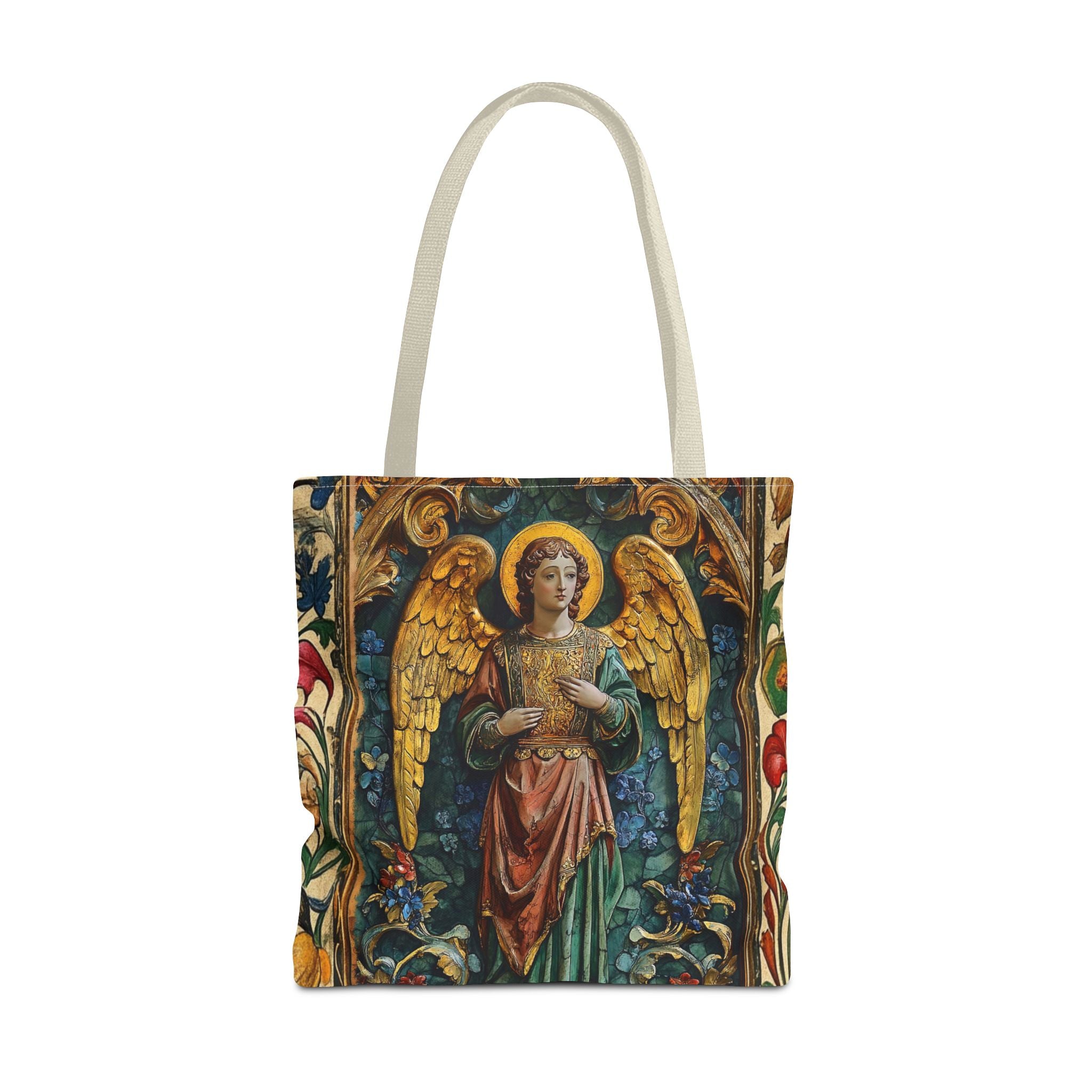 Medieval Manuscript Angel Tote | Ornate Religious Artwork, AOP Shoulder Bag Gift for Catholic