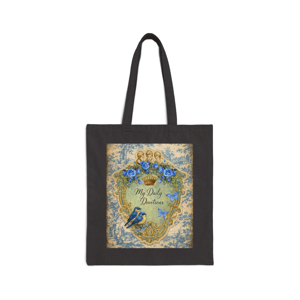 Vintage Blue Roses Heart Shield tote bag | Cotton Canvas Tote