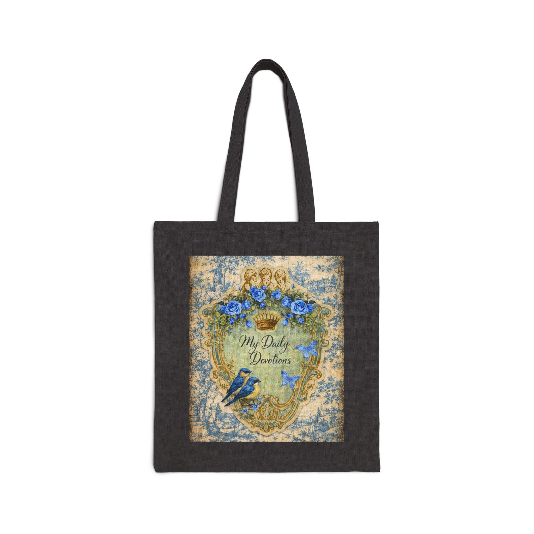 Vintage Blue Roses Heart Shield tote bag | Cotton Canvas Tote