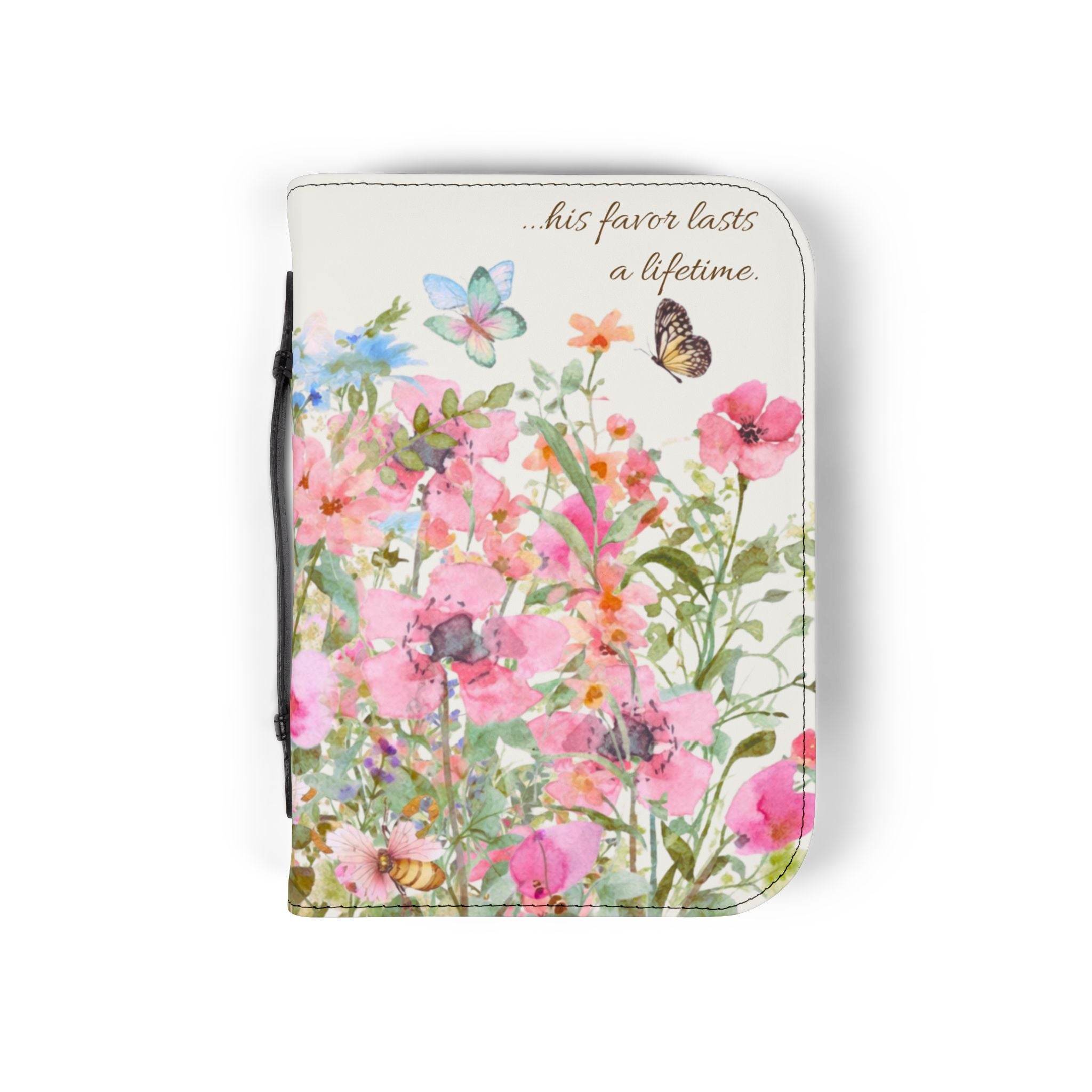 Floral Meadow Bible Cover | Pink Wildflowers, Butterflies, Missal Cover Bible Case