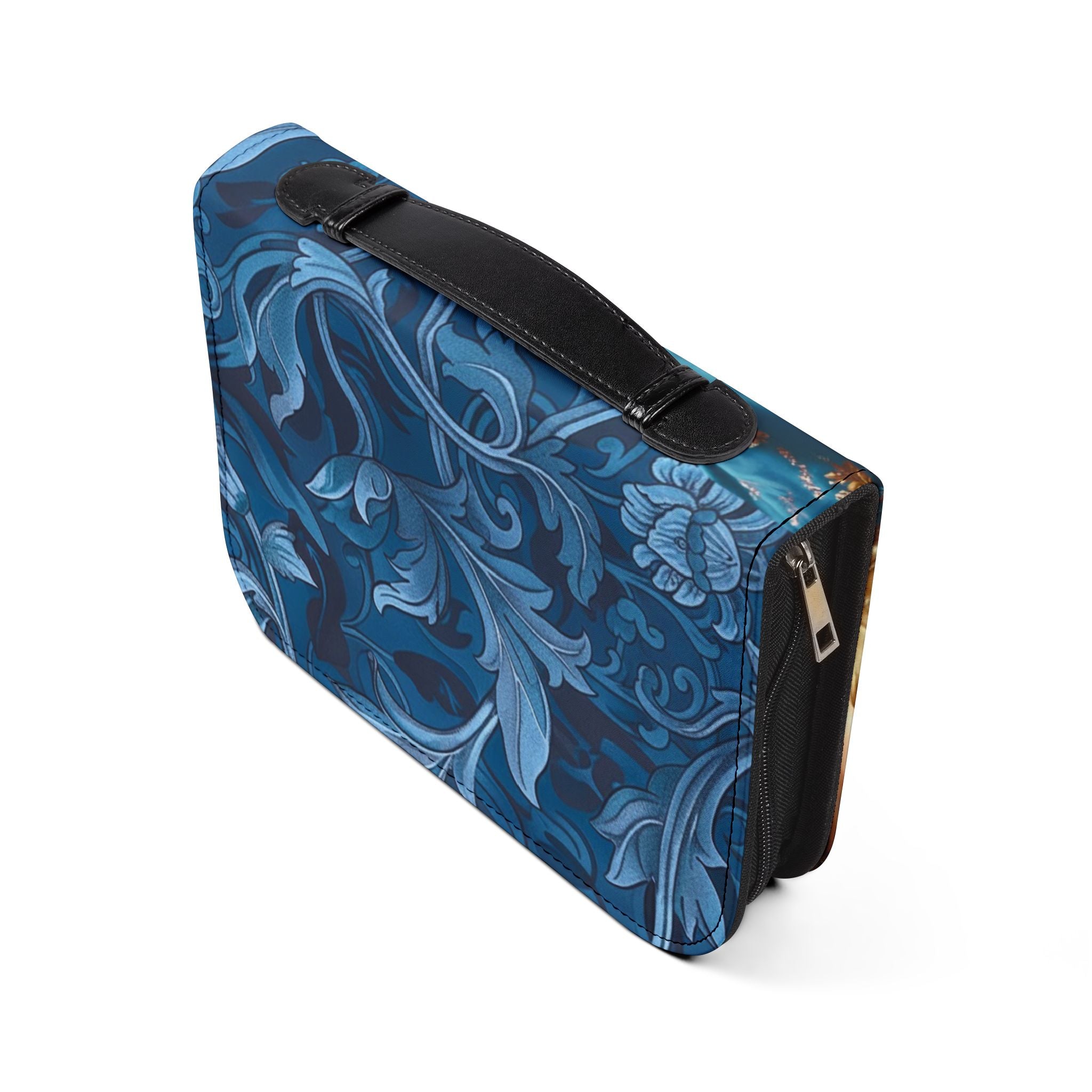 Floral Crucifix Bible Cover Vegan Leather Bible Cover with Handle & Zipper | Christian Bible Study