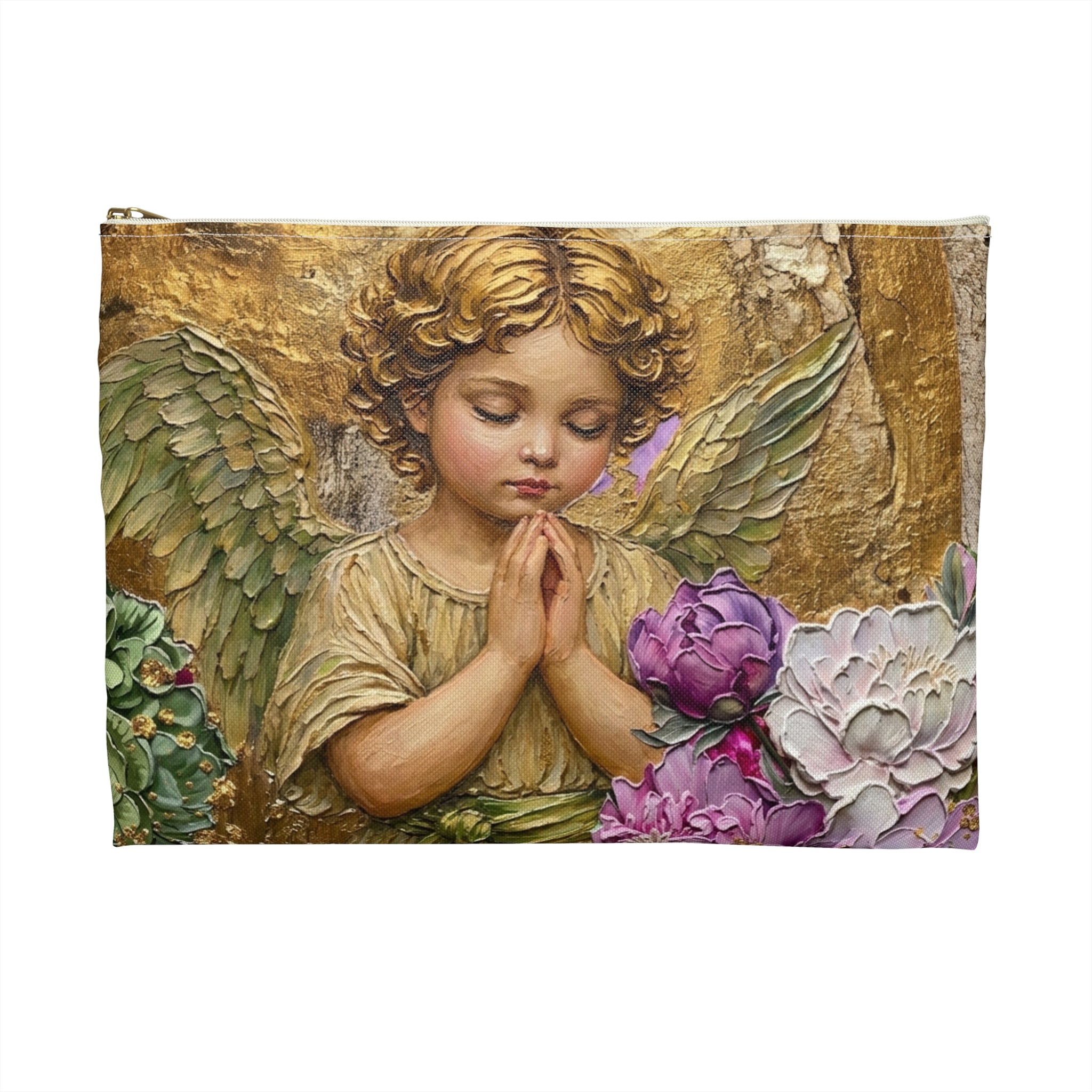 Textured Angel Accessory Pouch | Angel Wings Design, Zippered Makeup Bag
