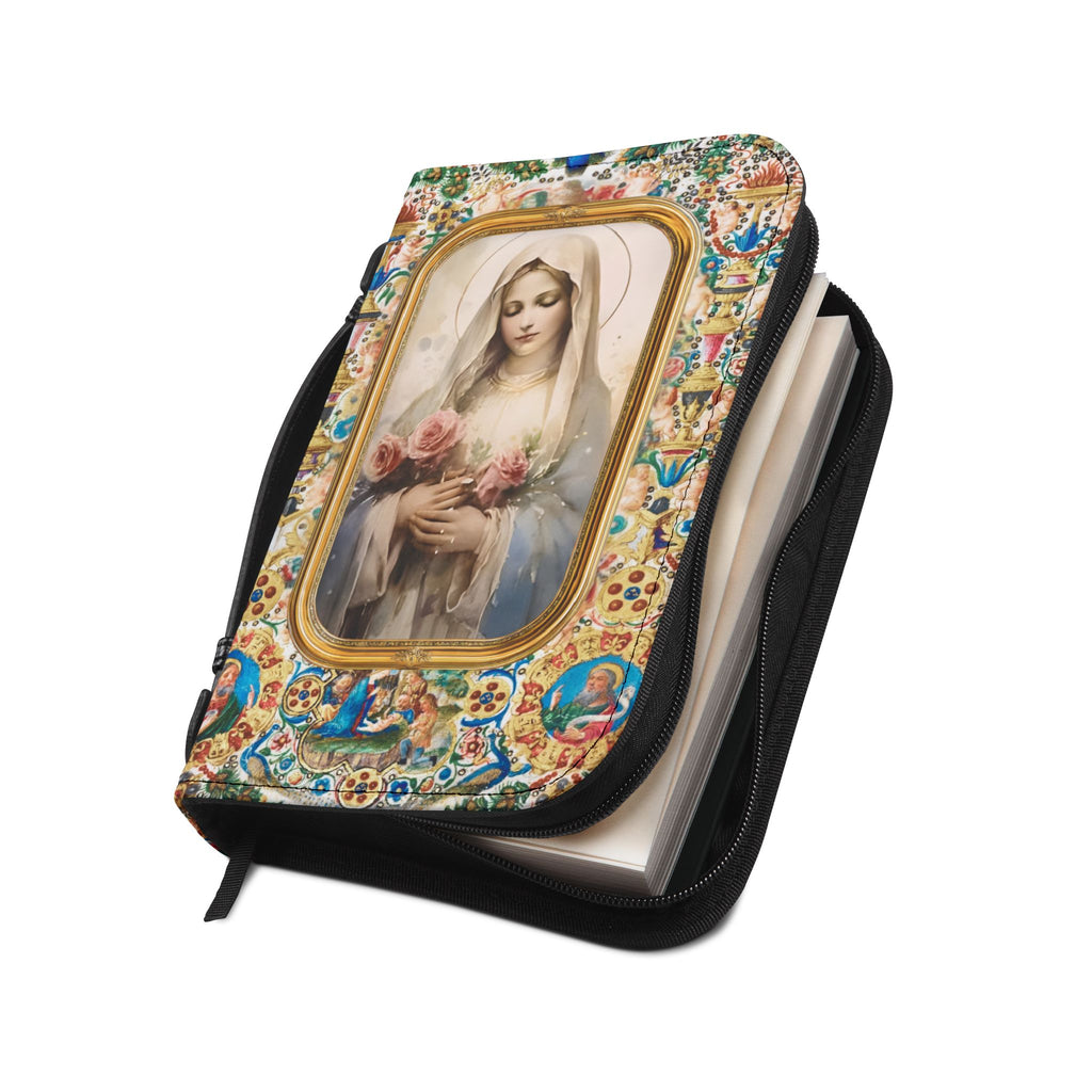 Virgin Mary Floral Icon Bible Cover | Zippered Scripture Holder Gift for Christian woman