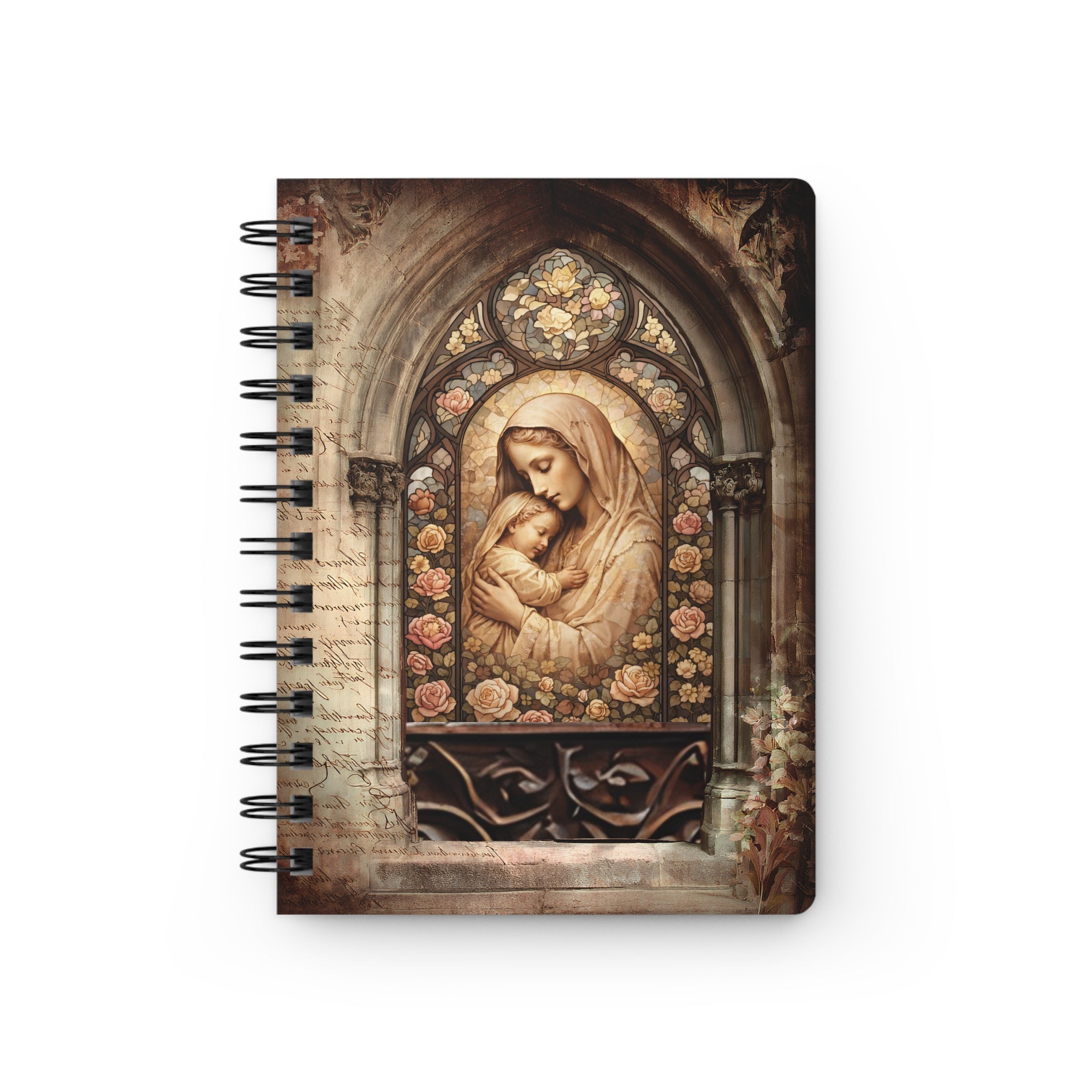 Gothic Madonna and Child Spiral Bound Journal | Vintage Church Window Notebook