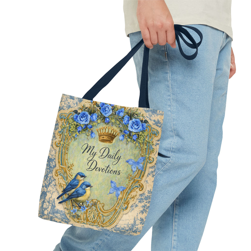 Daily Devotions Tote Bag | Bluebird Toile Bible Study Accessory | Christian Shoulder Bag