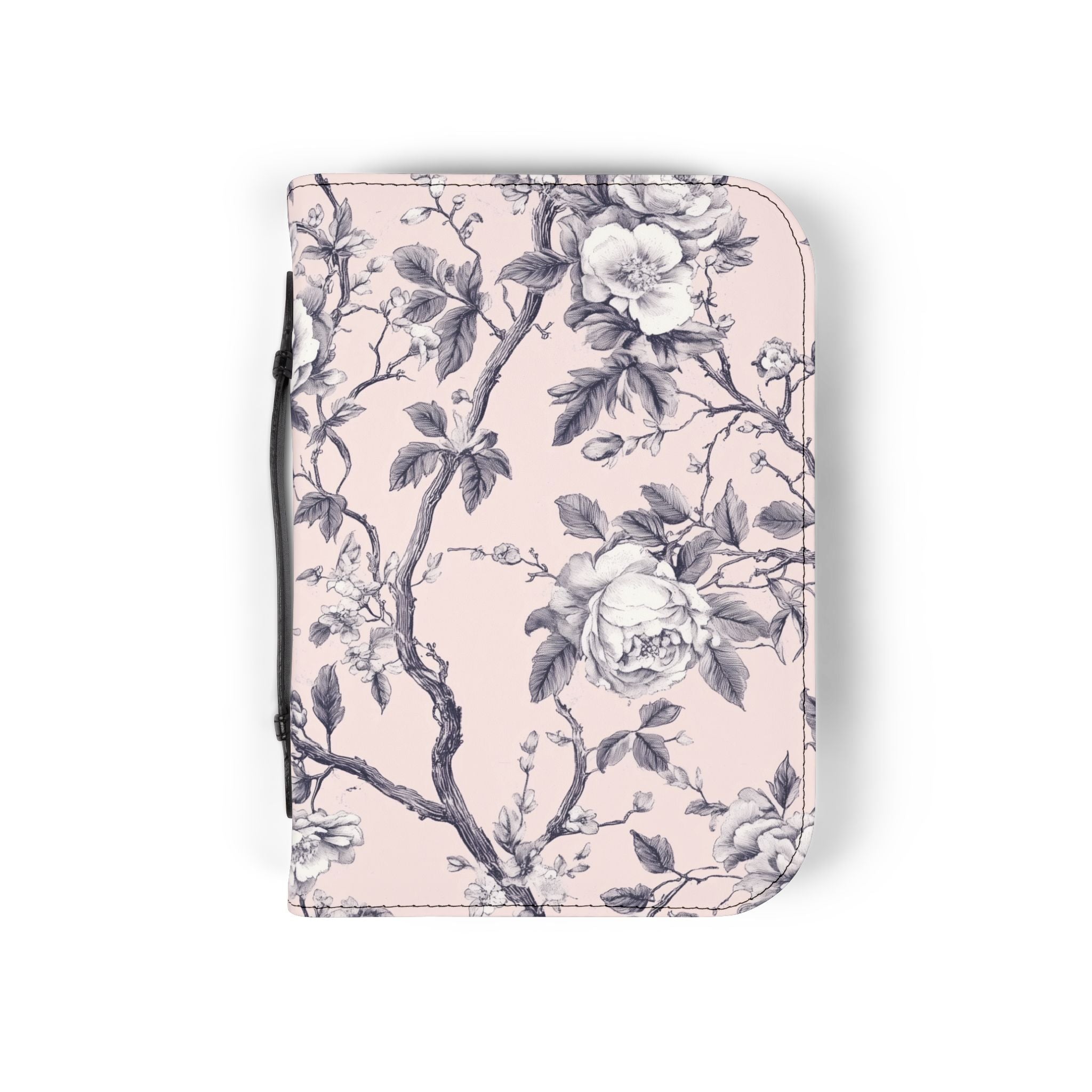 Pink White Botanical Toile Bible Cover | Floral Design | Christian Gift | Vegan Bible Case with Handle & Zipper | Bible Study Accessory