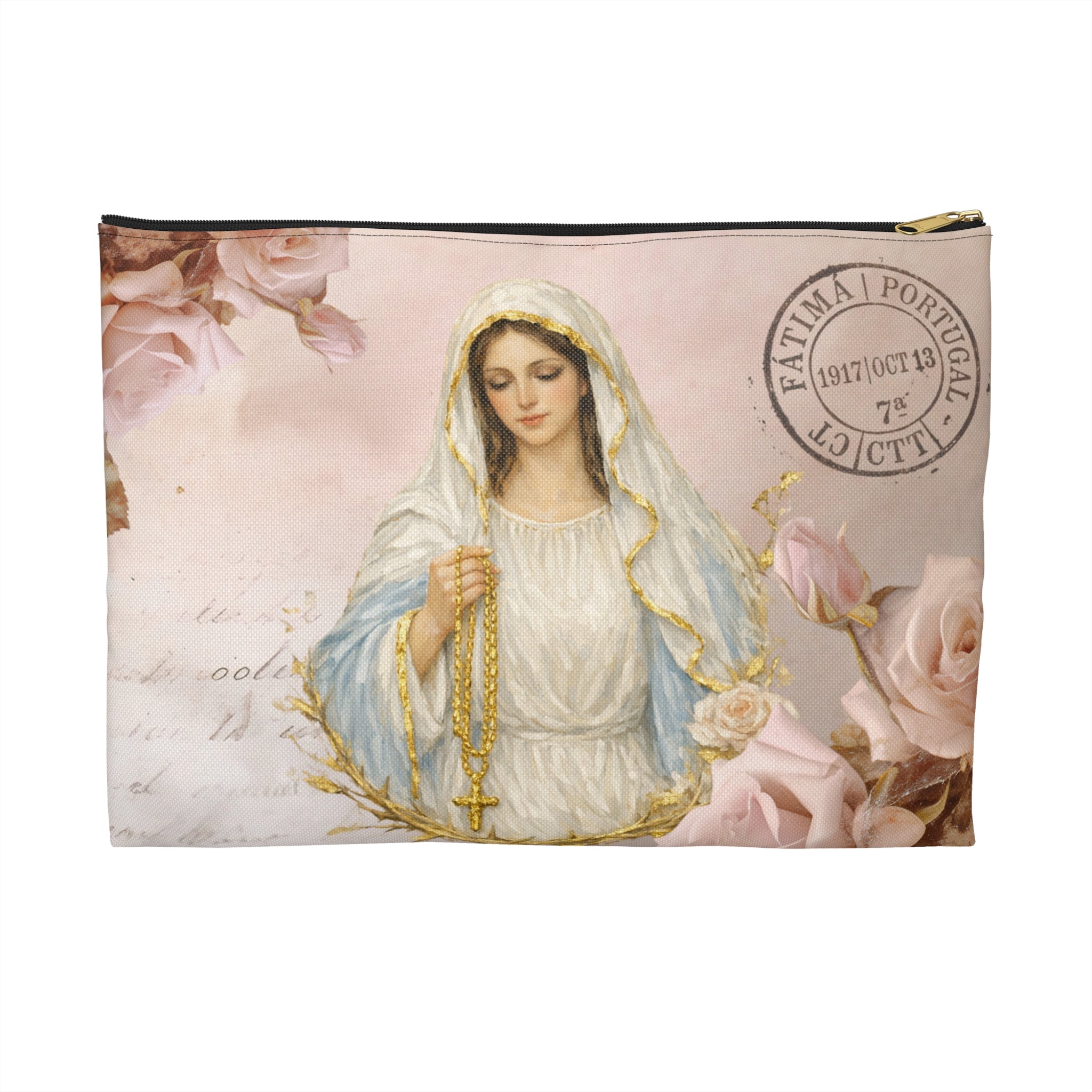 Our Lady of Fatima Accessory Pouch | Rosary Vintage Floral Print