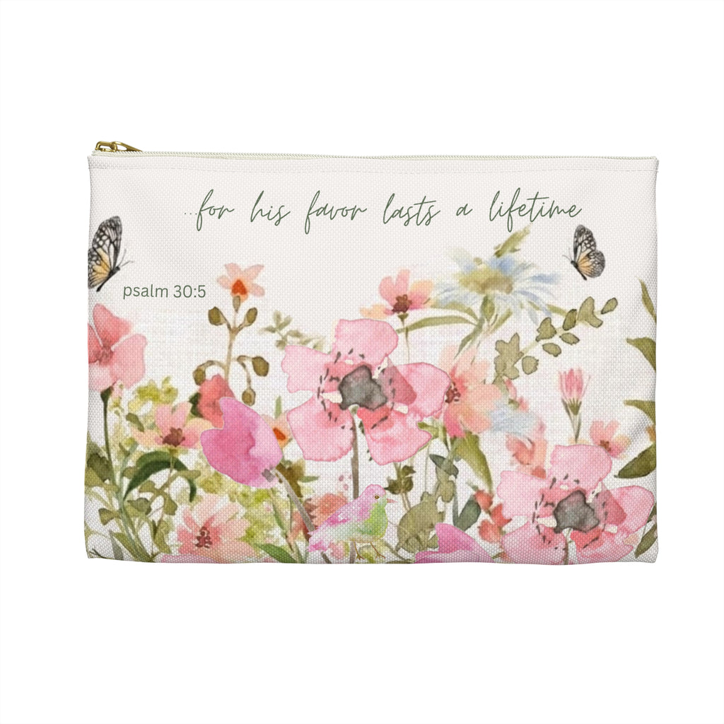 Wildflower Watercolor Accessory Pouch | Scripture Quote | Church Accessory Bag