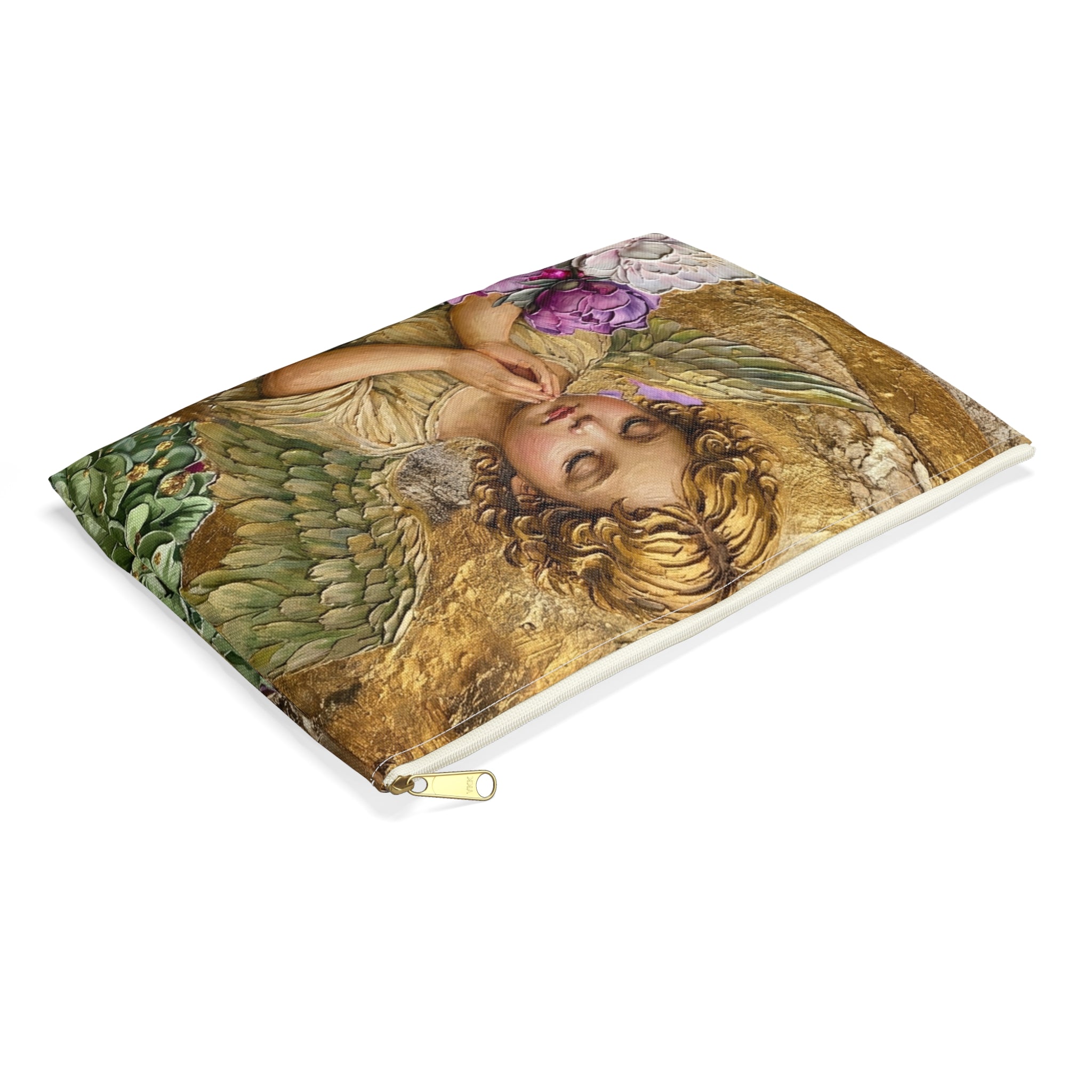 Textured Angel Accessory Pouch | Angel Wings Design, Zippered Makeup Bag