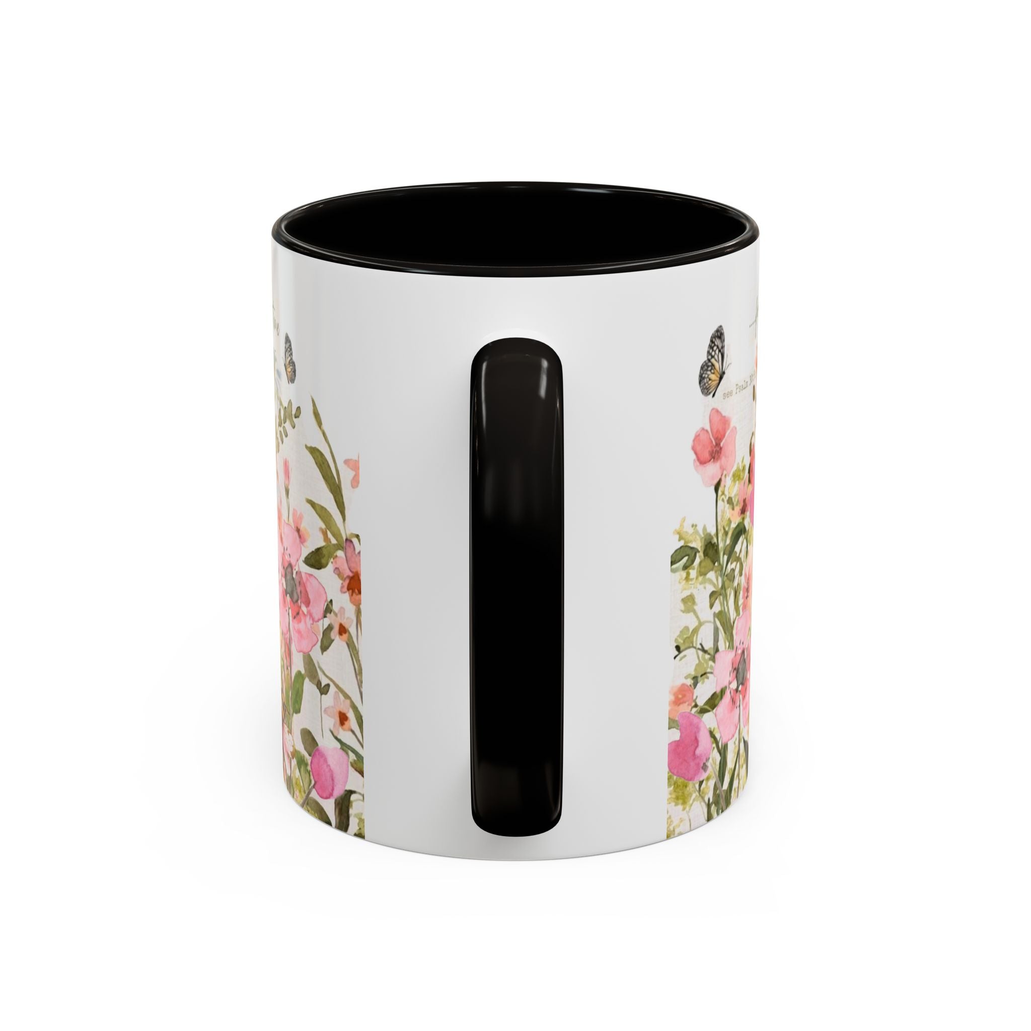 Pink Watercolor Wildflowers Mug | Butterfly Accent Scripture Coffee Cup Gift for Her