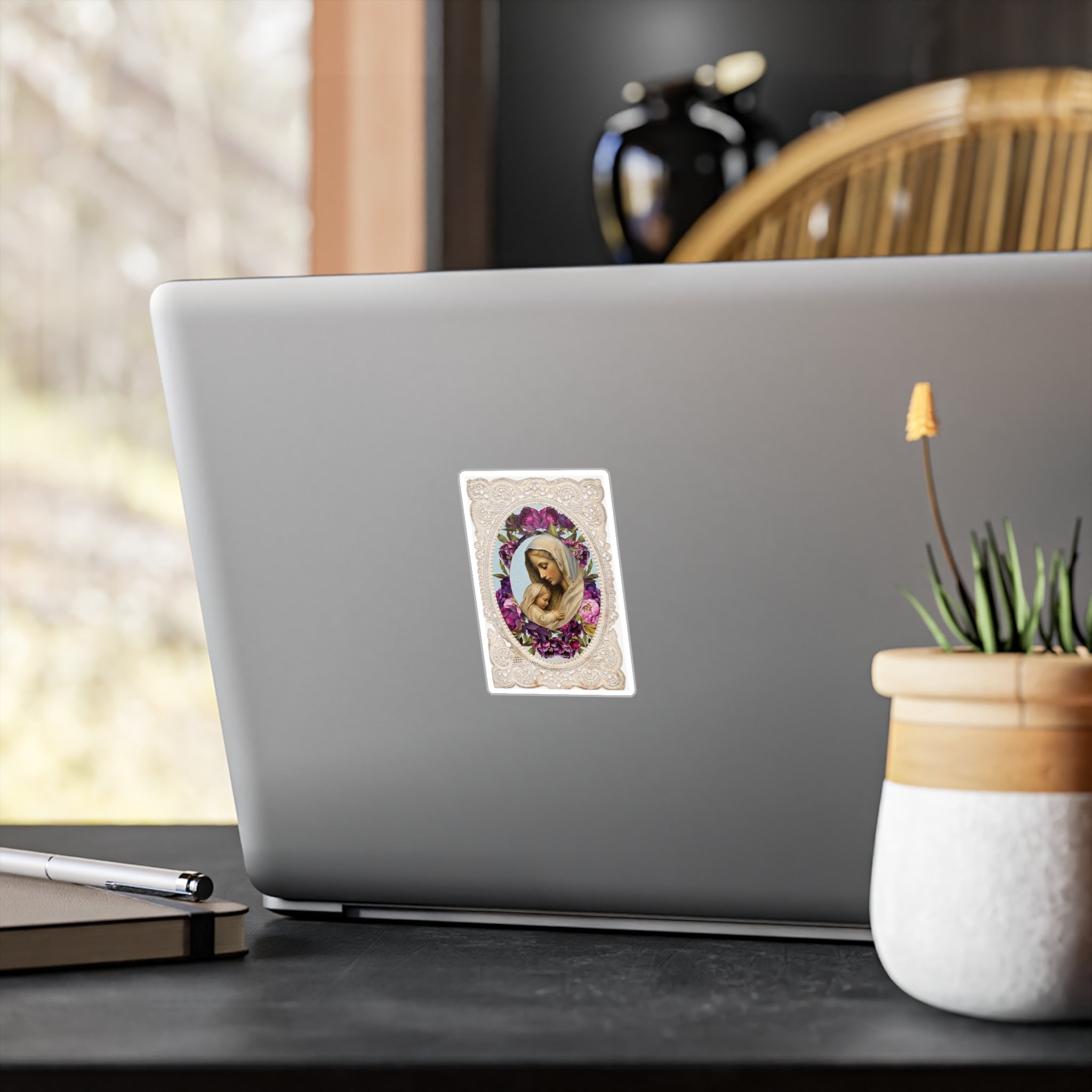 Madonna Lace Holy Card Vinyl Decal Sticker, Mary and Jesus Decal, Car Laptop Decal Religious Gift, Religious Sticker
