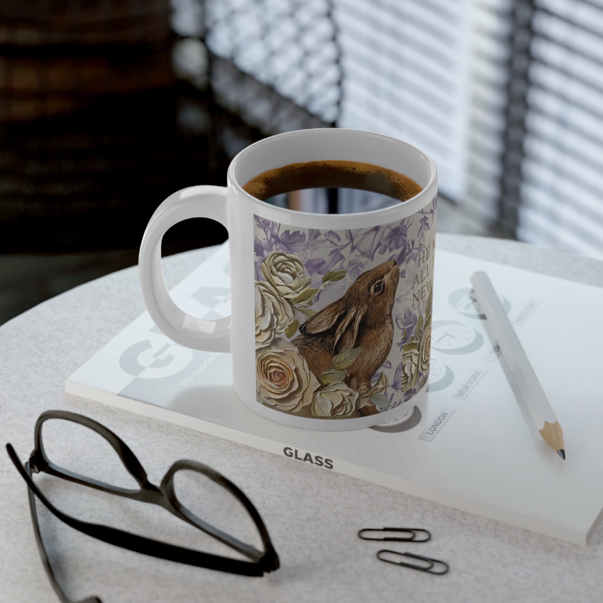 He Makes All Things New Again mug | Floral bird scripture design