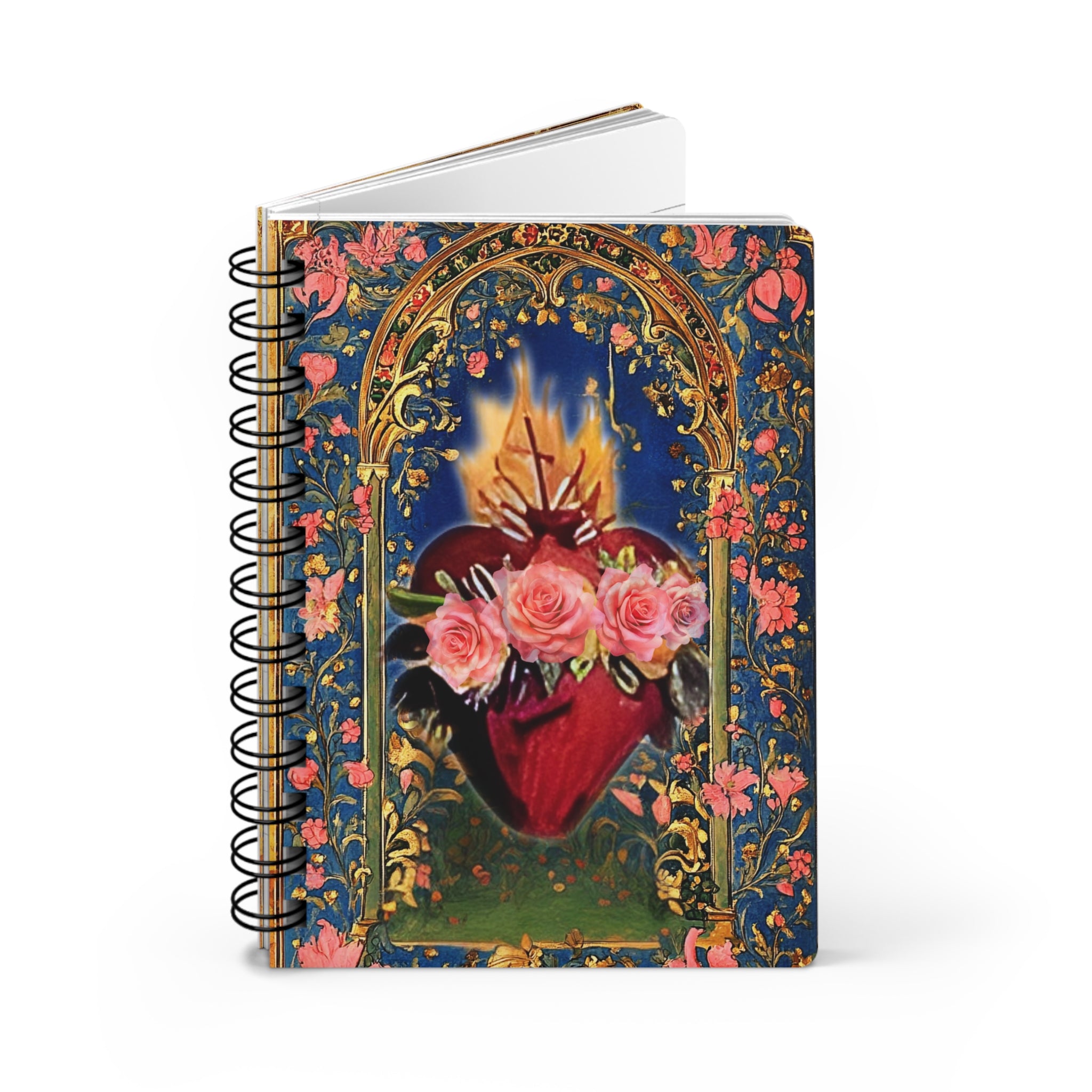 Sacred Heart with Roses Spiral Bound Journal | Floral Gothic Notebook Seven Sorrows