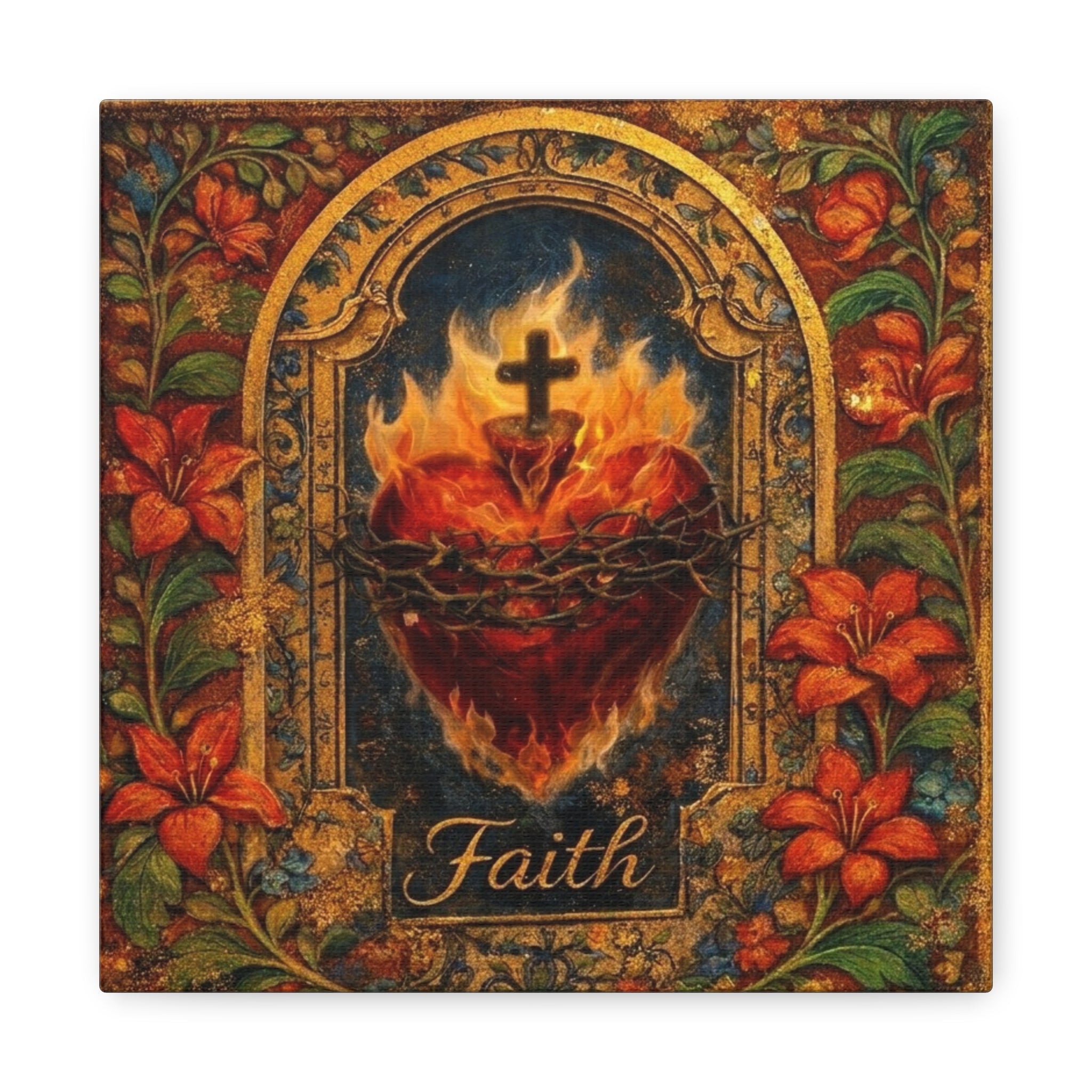 Copy of Flaming Sacred Heart Faith Canvas