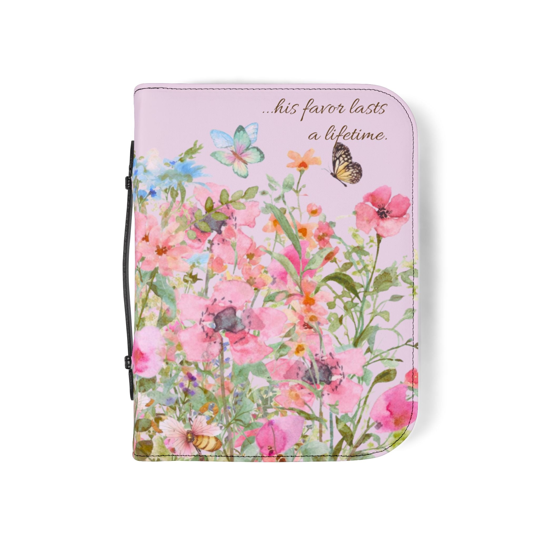 Floral Meadow Bible Cover | Pink Wildflowers, Butterflies, Missal Cover Bible Case
