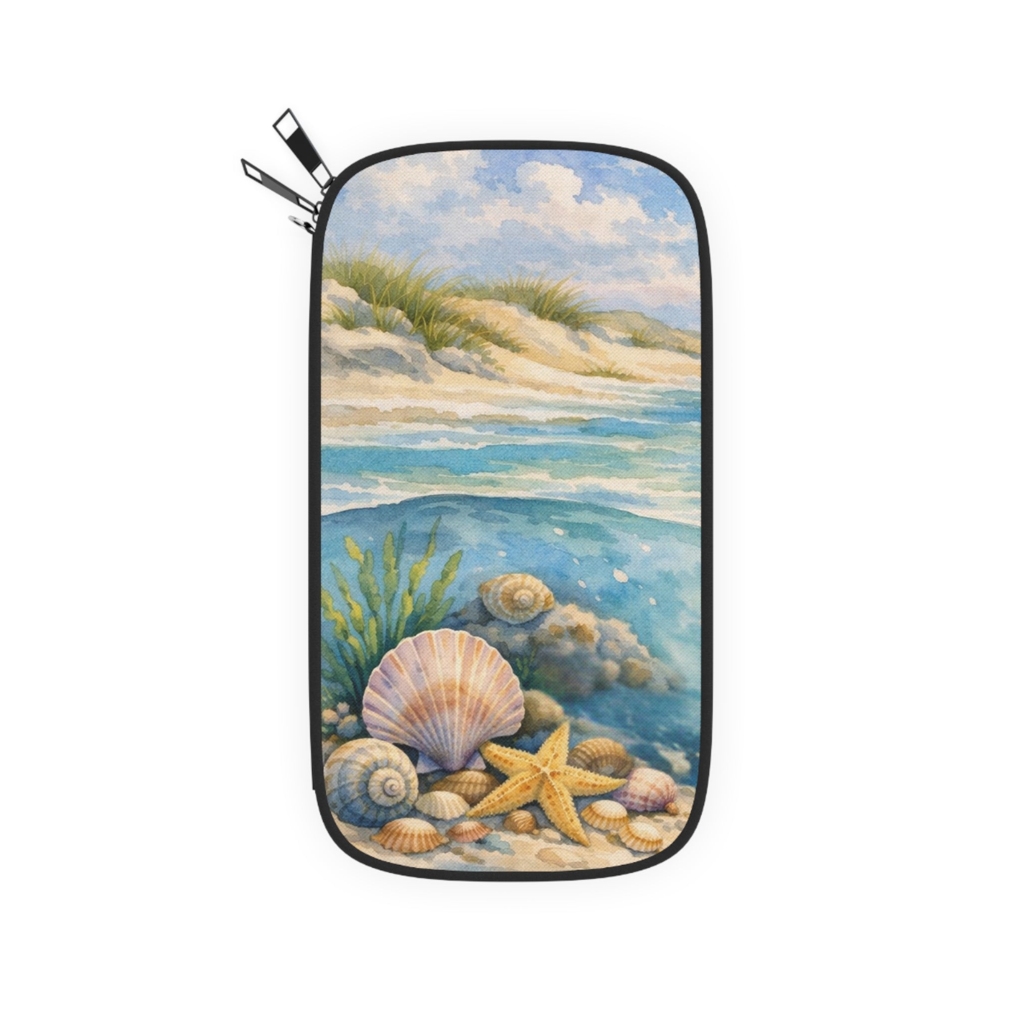 Seashell Beach Wallet Passport Wallet | Coastal Shells Starfish Ocean Wristlet Crossbody