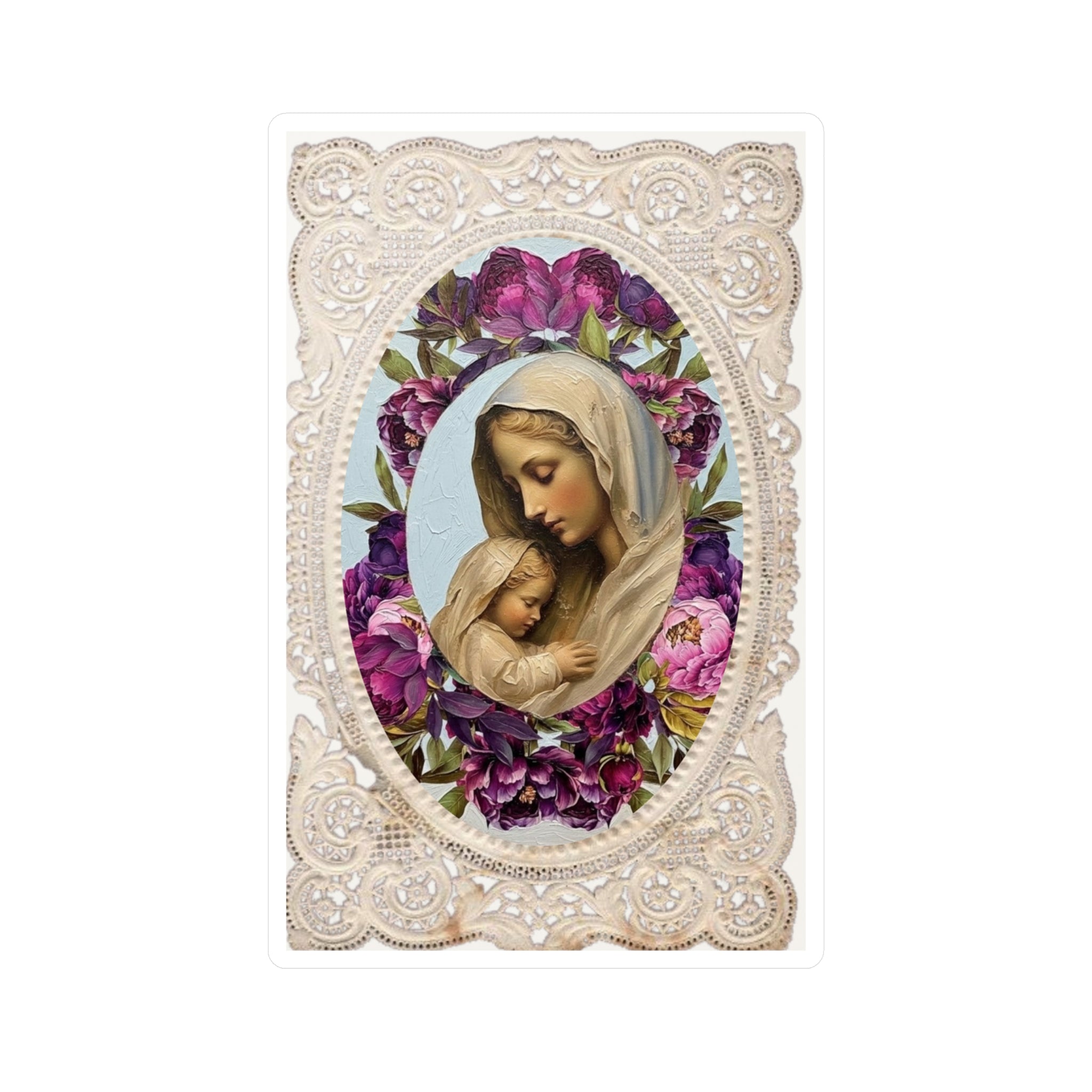 Madonna Lace Holy Card Vinyl Decal Sticker, Mary and Jesus Decal, Car Laptop Decal Religious Gift, Religious Sticker