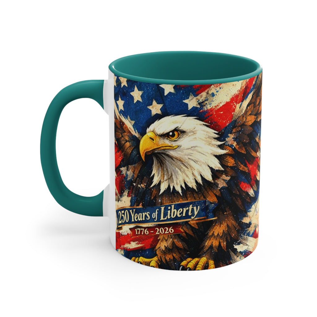 Bald Eagle with American Flag Mug | 250 Years of Liberty 1776-2026 Coffee Cup Comemorative Anniversary