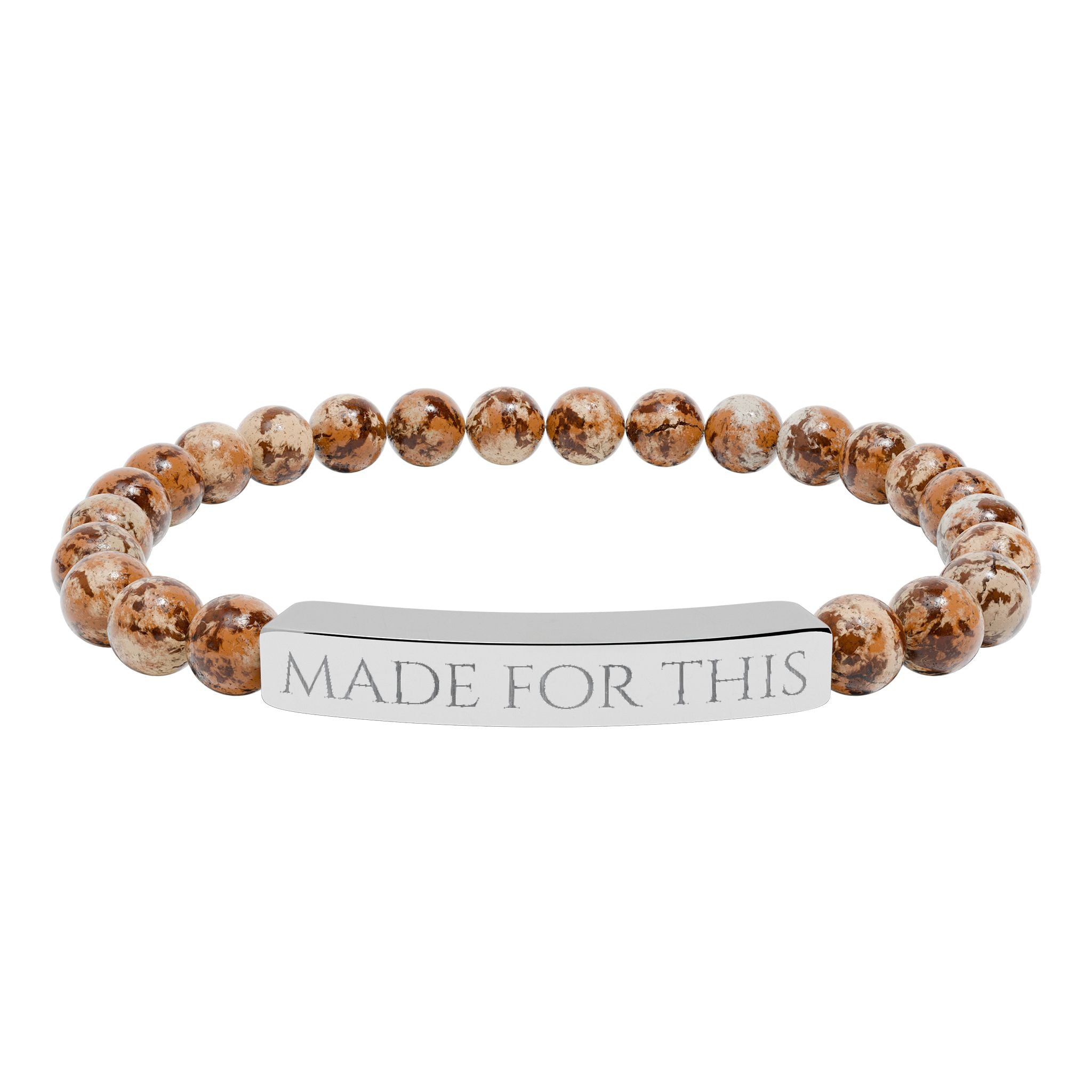 MADE FOR THIS Natural Stone Stretch Bar Bracelet | Engraved Christian Bracelet