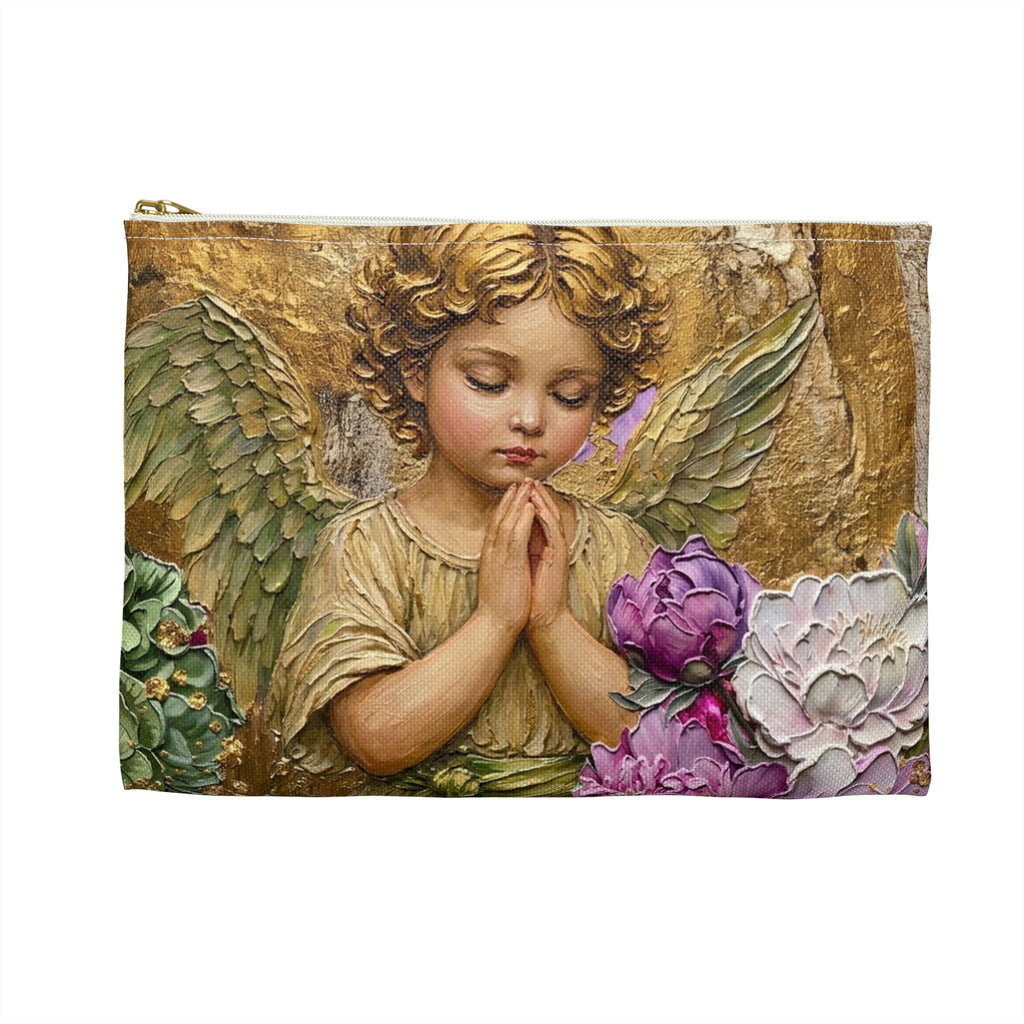 Textured Angel Accessory Pouch | Angel Wings Design, Zippered Makeup Bag