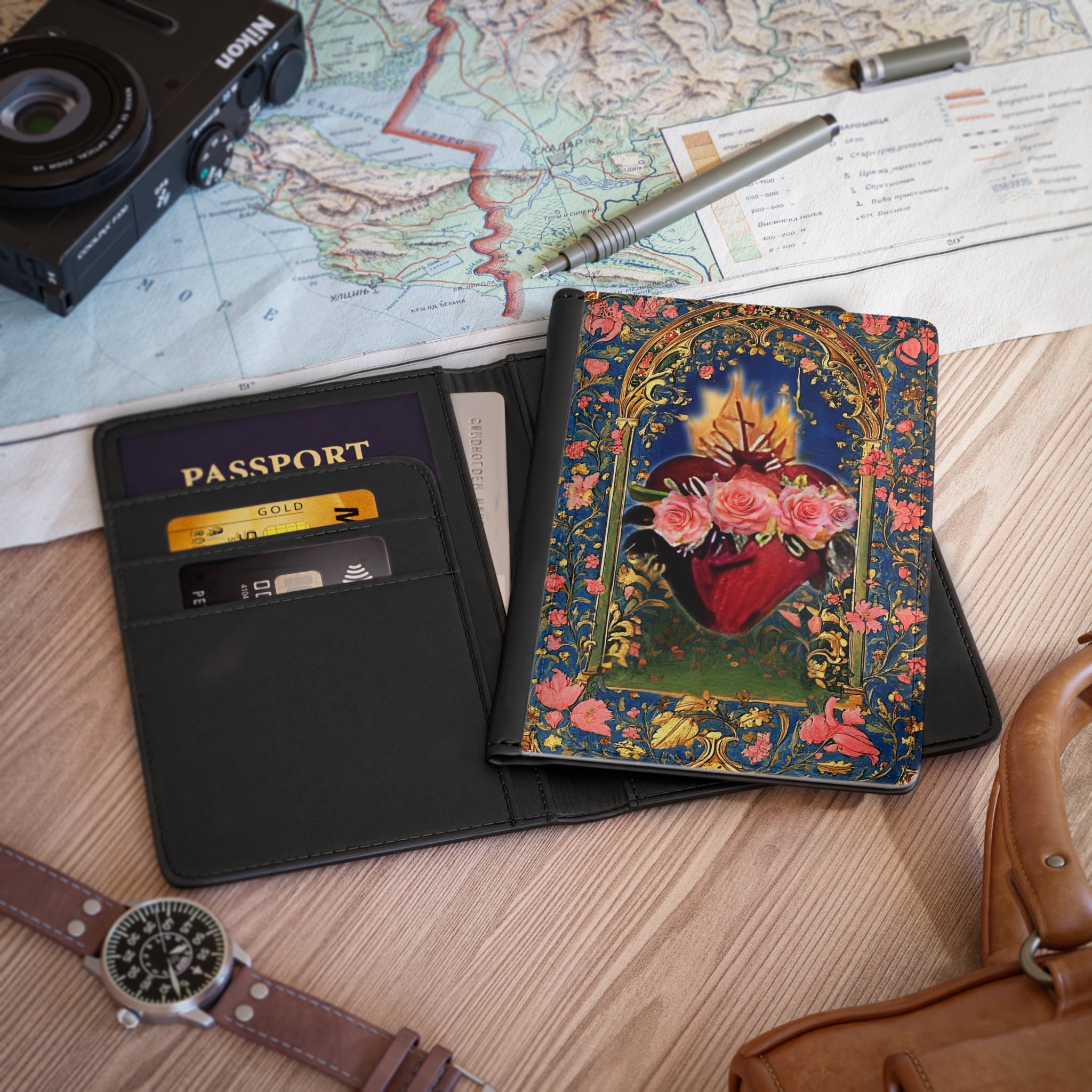 Immaculate Heart of Mary Travel Wallet Passport Cover | Catholic Medieval Renaissance RFID-Blocking