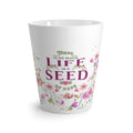 Life Is A Seed of Hope latte mug | floral watercolor birds, inspirational quote