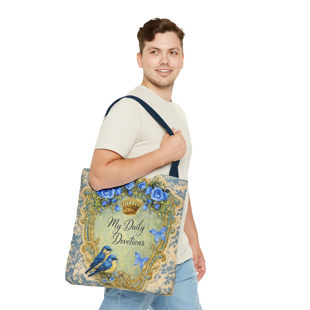 Daily Devotions Tote Bag | Bluebird Toile Bible Study Accessory | Christian Shoulder Bag