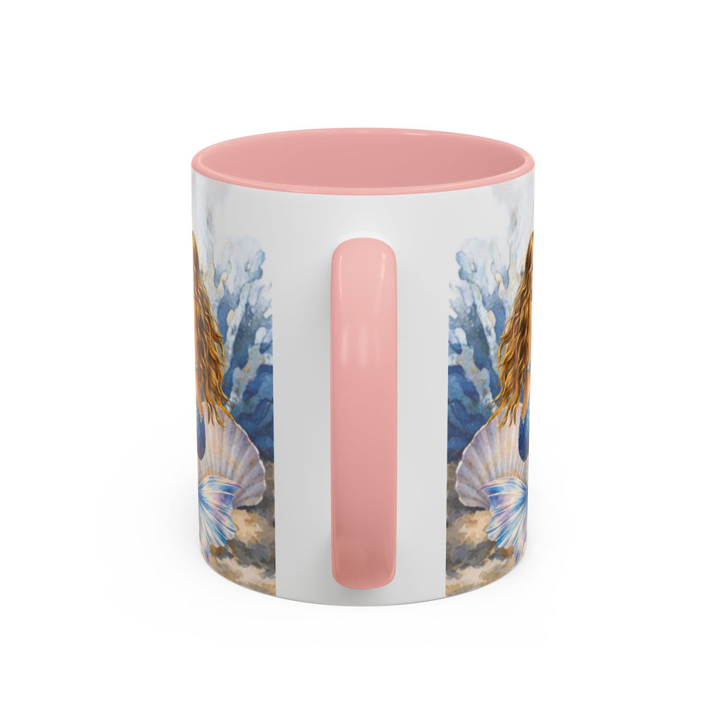 Mermaid Illustration Accent Coffee Mug | Seashells Starfish Ocean Scene