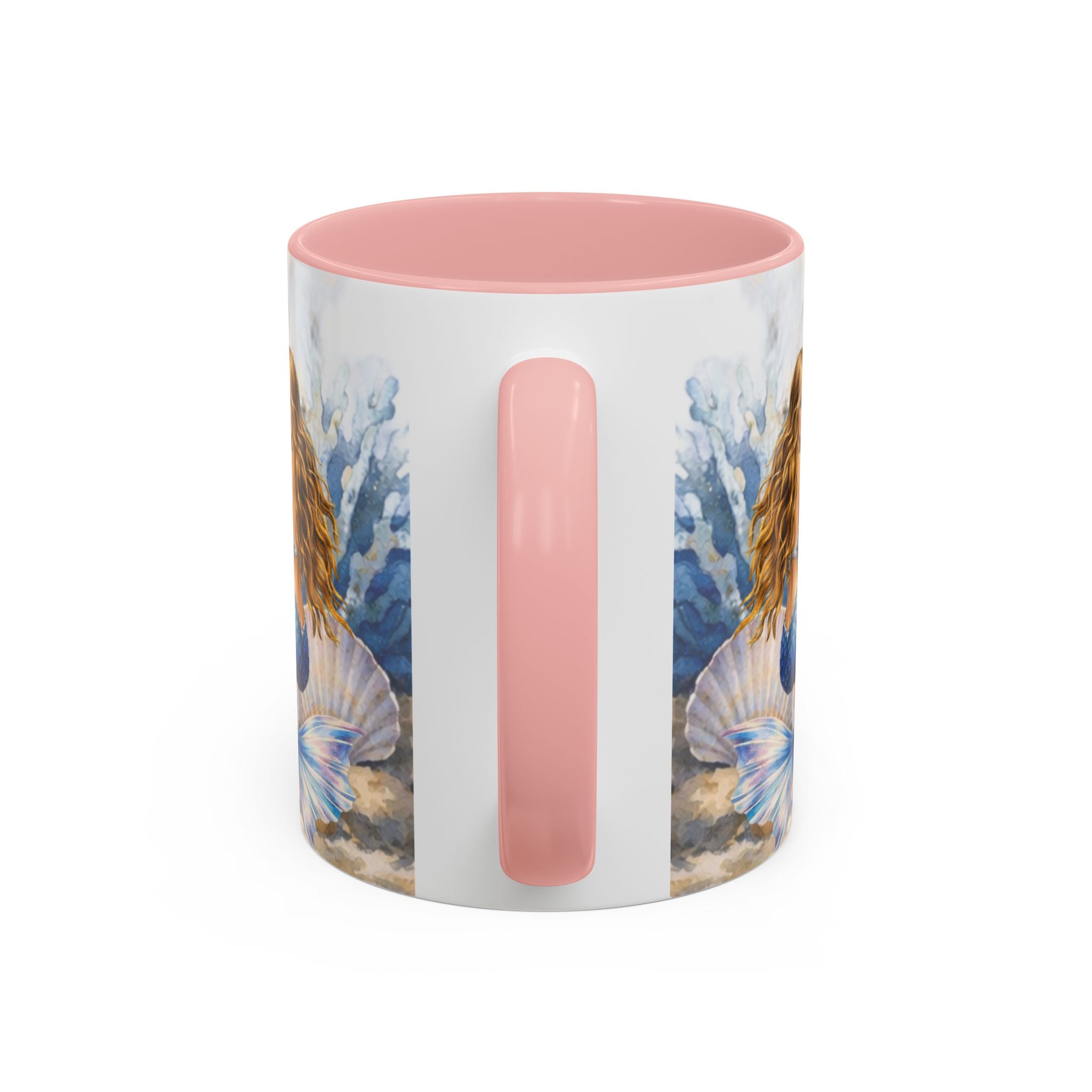 Mermaid Illustration Accent Coffee Mug | Seashells Starfish Ocean Scene