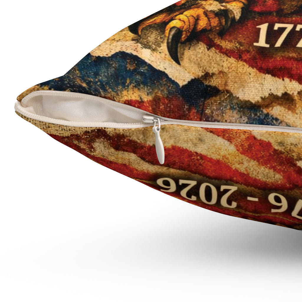 250 Years of Life Liberty and the Pursuit of Happiness Square Pillow | Bald Eagle American Flag 1776-2026