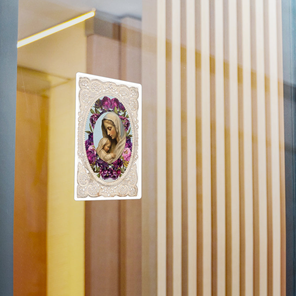 Madonna Lace Holy Card Vinyl Decal Sticker, Mary and Jesus Decal, Car Laptop Decal Religious Gift, Religious Sticker