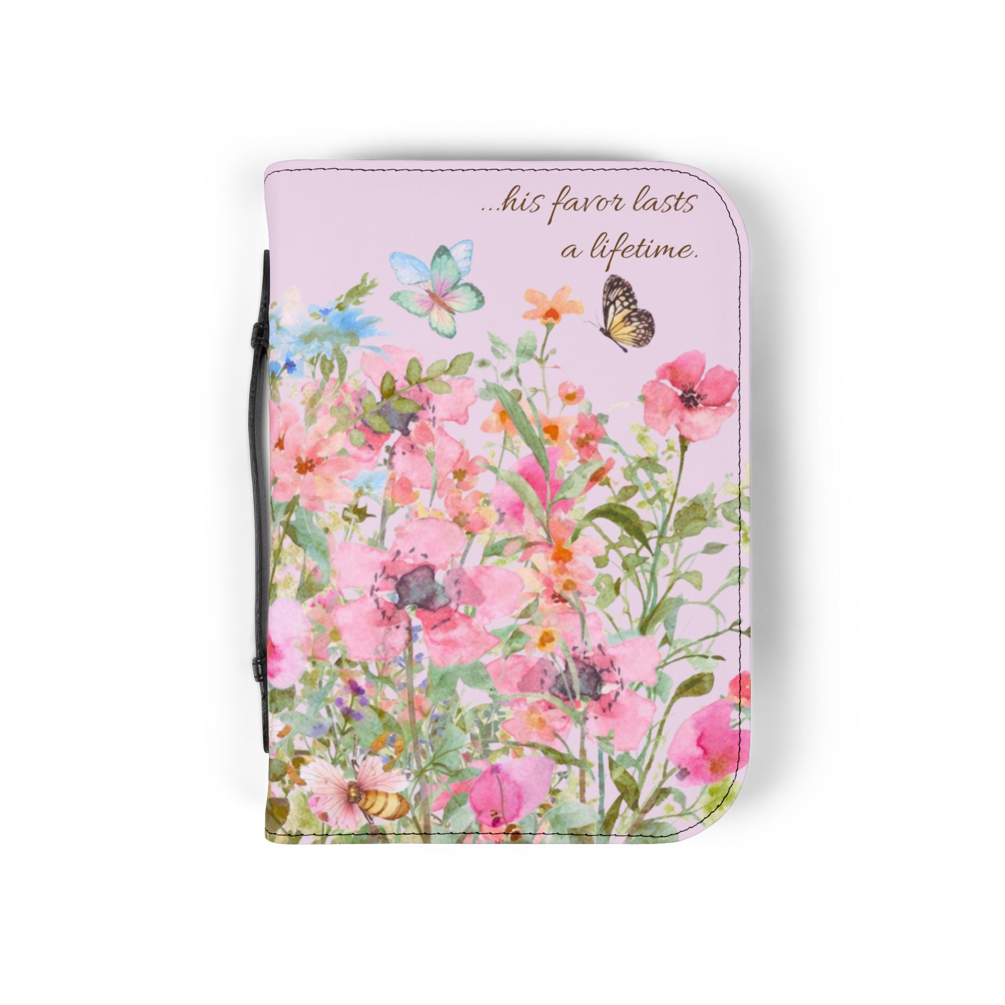 Floral Meadow Bible Cover | Pink Wildflowers, Butterflies, Missal Cover Bible Case