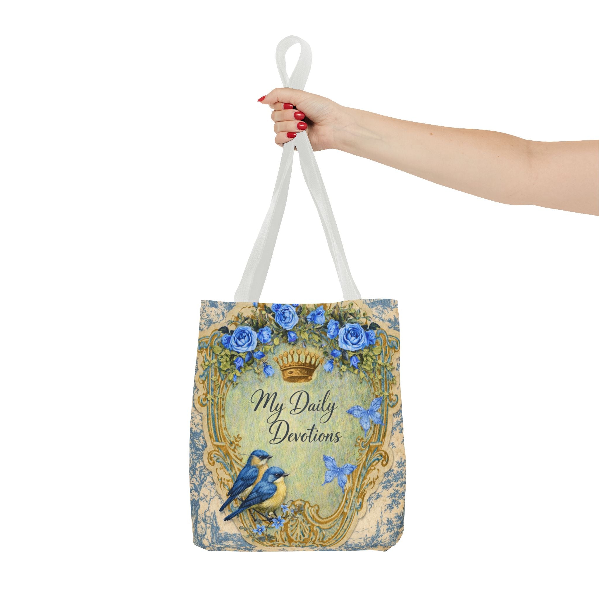 Daily Devotions Tote Bag | Bluebird Toile Bible Study Accessory | Christian Shoulder Bag