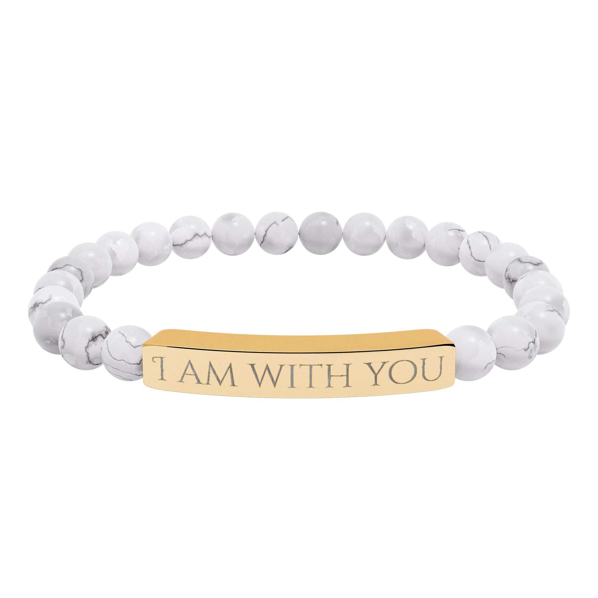 I Am With You Natural Stone Stretch Bar Bracelet | Engraved Christian Bracelet