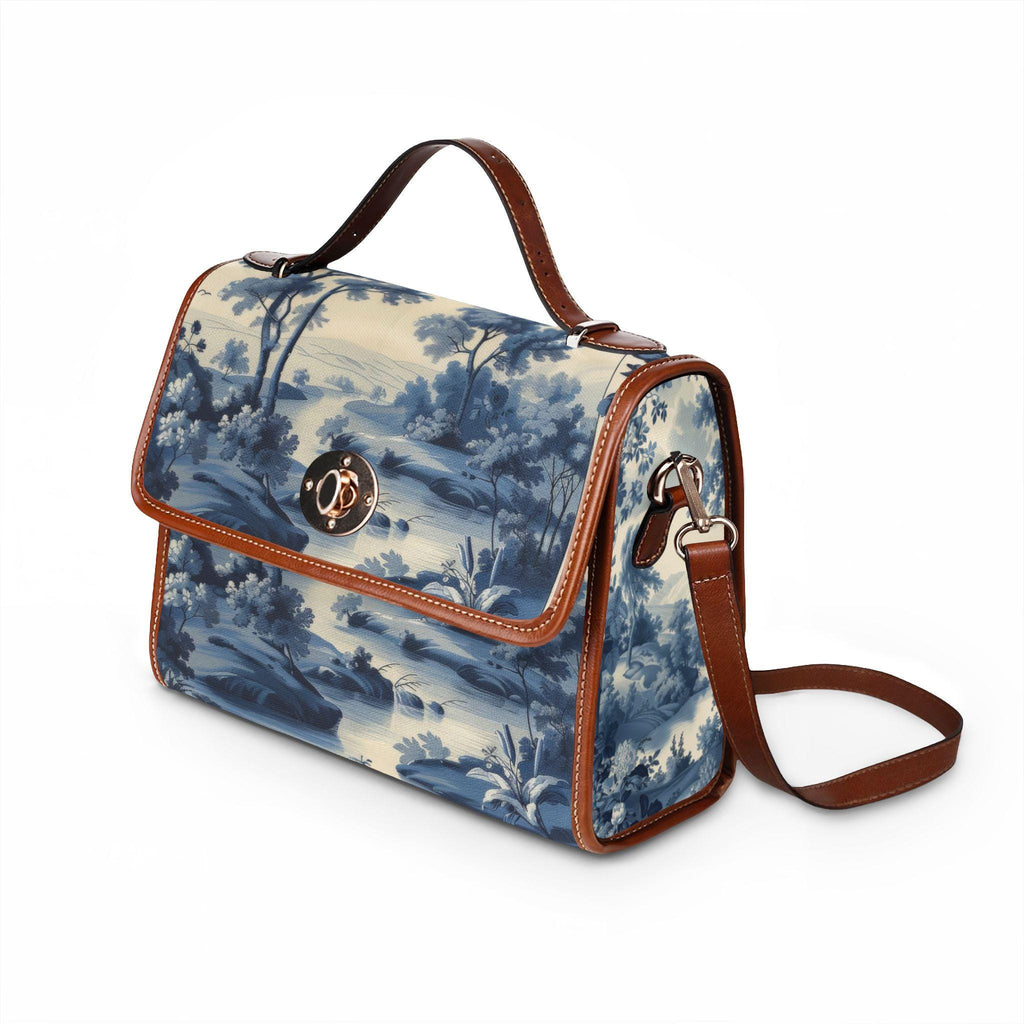 Blue Toile Landscape Waterproof Canvas Bag | Vintage Scenic Print