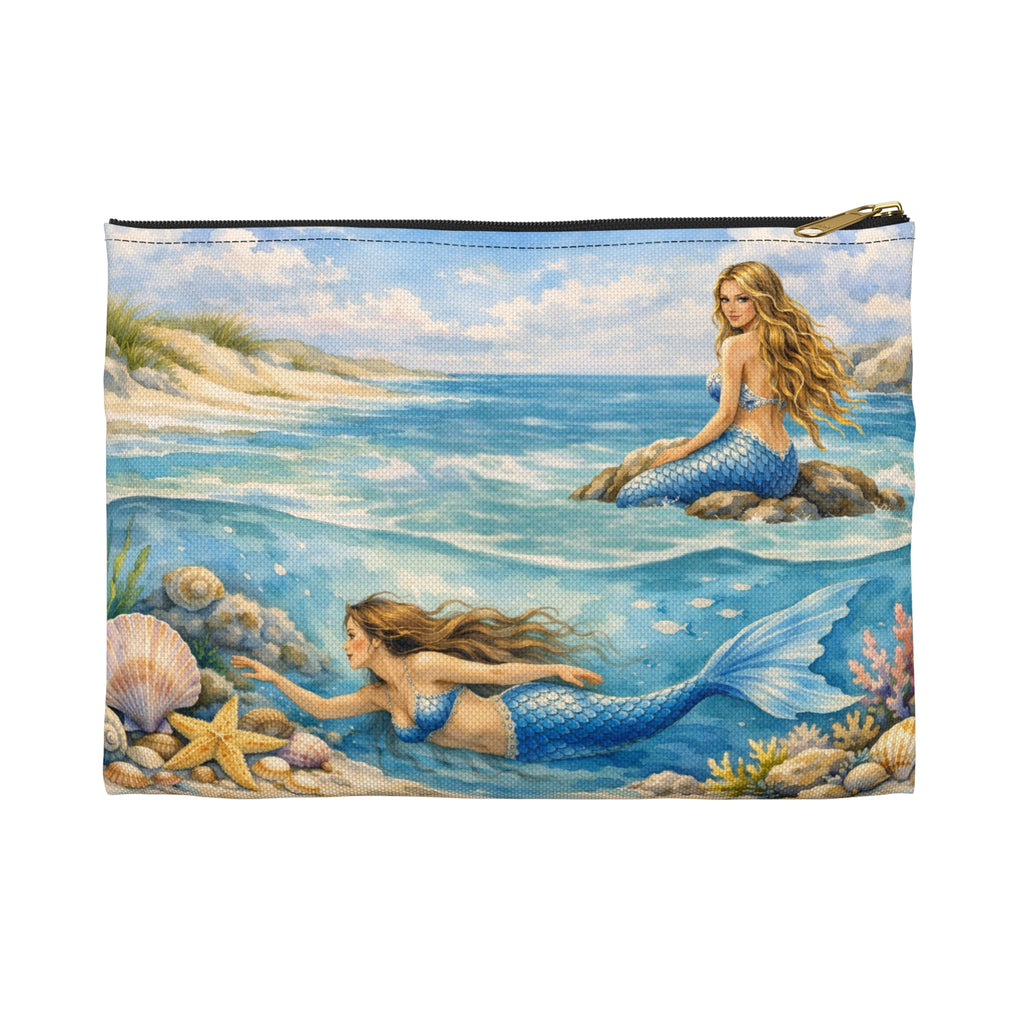 Mermaids Beach Accessory Pouch | Ocean Seashell Starfish Cosmetic Bag | Toiletry Bag for Beach Goer