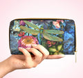 Dragonfly Print Zipper Wallet Clutch | Floral PU Leather Organizer