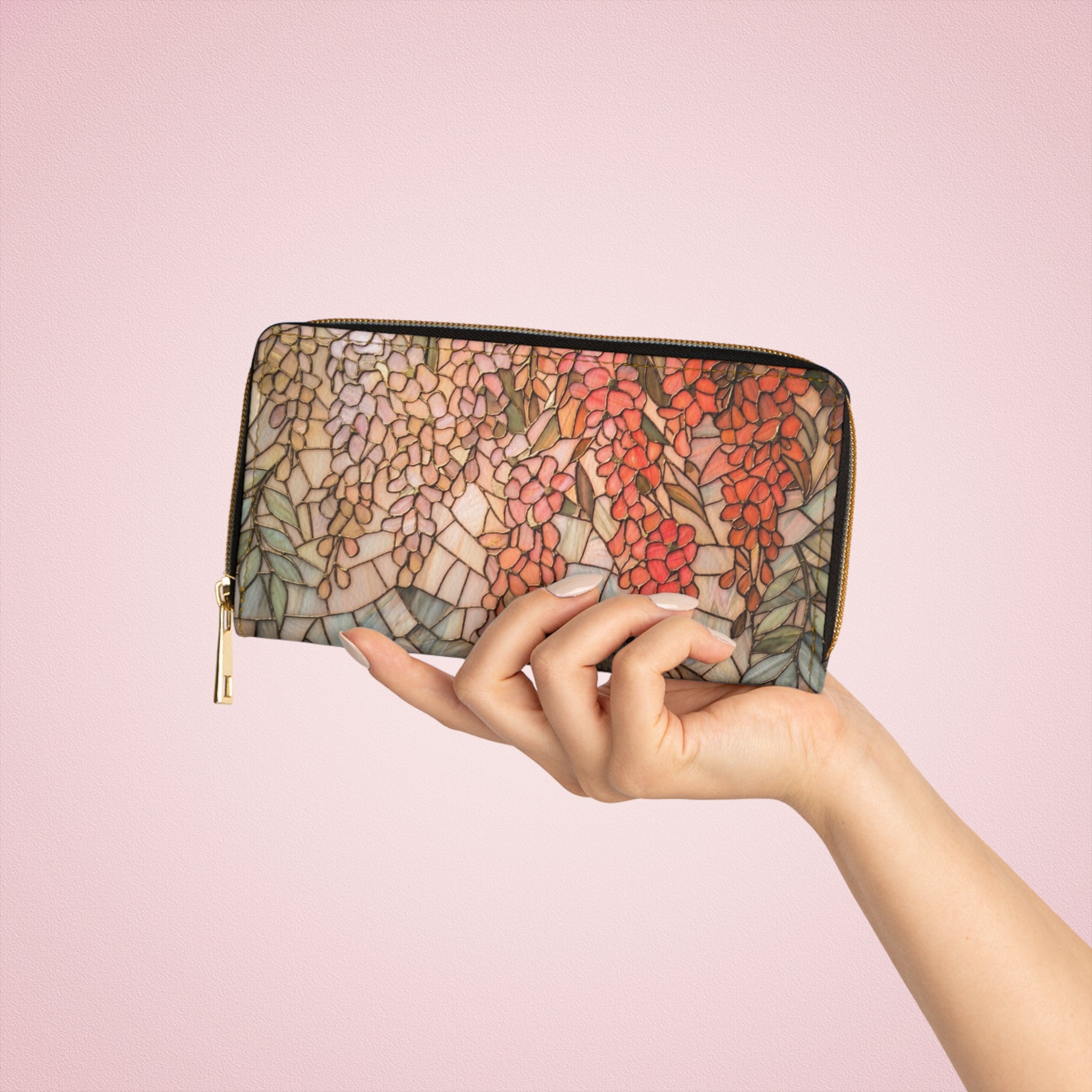 Copy of Zipper Wallet, Blush Wisteria Floral Vine Purse, Pink Flower Clutch, Botanical Card Holder, Nature Lover Gift, Functional Fabric Billfold