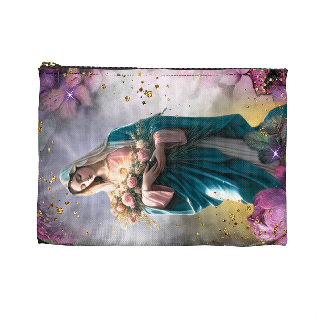 Virgin Mary Floral Accessory Pouch | Religious Rosary Bag